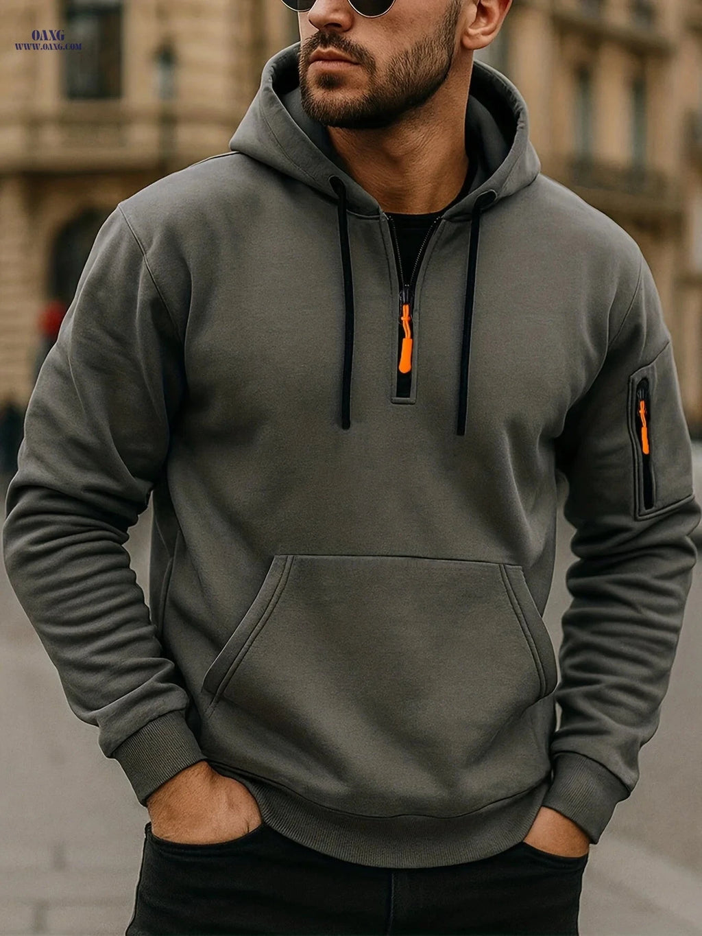 Men's Casual Zipper Hoodie - European American Style for Fall/Winter   OAXG 