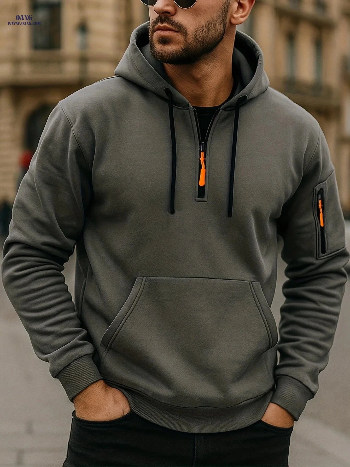 Men's Casual Zipper Hoodie - European American Style for Fall/Winter   OAXG 