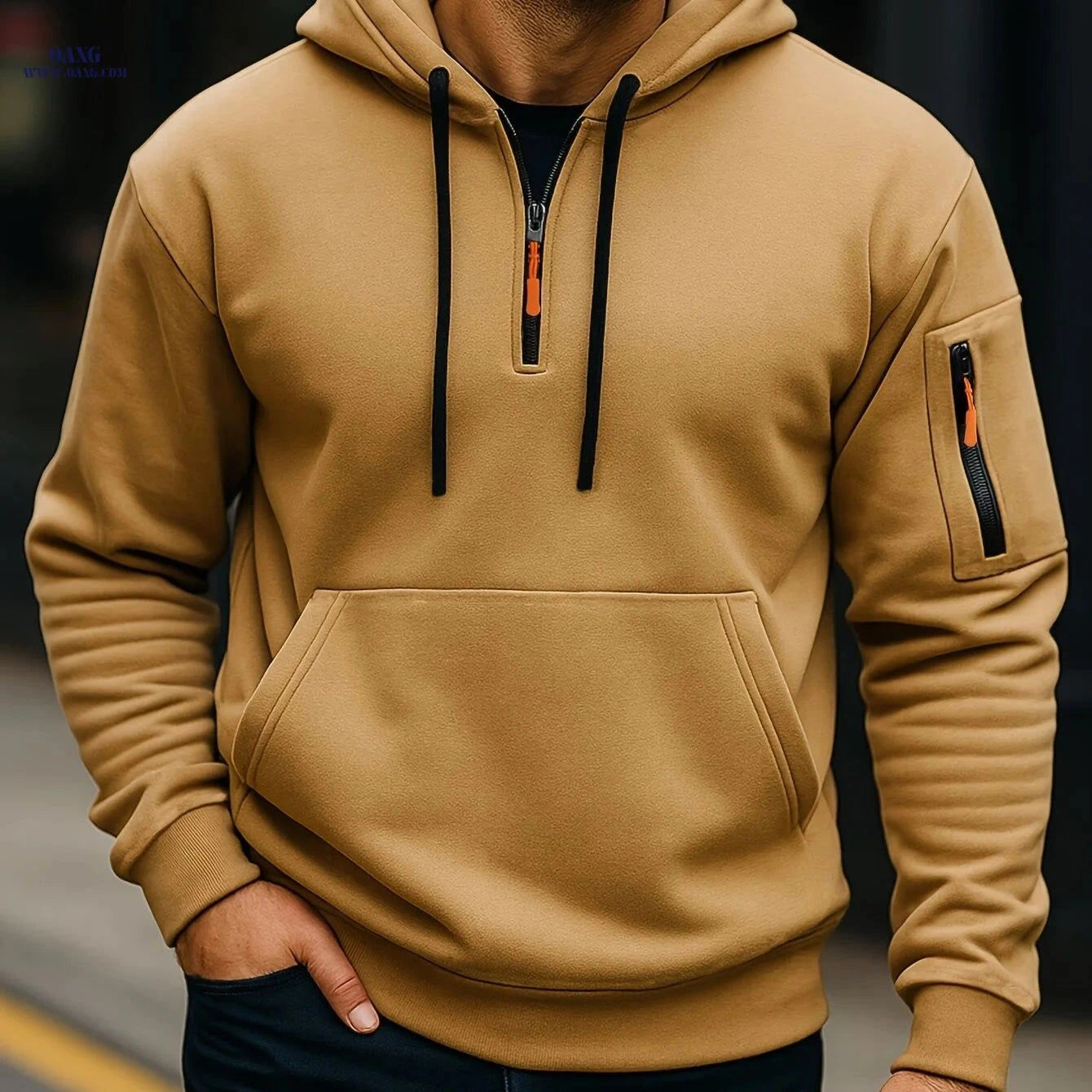 Men's Casual Zipper Hoodie - European American Style for Fall/Winter   OAXG 