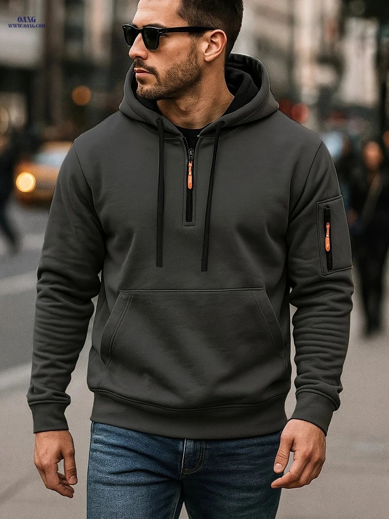 Men's Casual Zipper Hoodie - European American Style for Fall/Winter   OAXG 