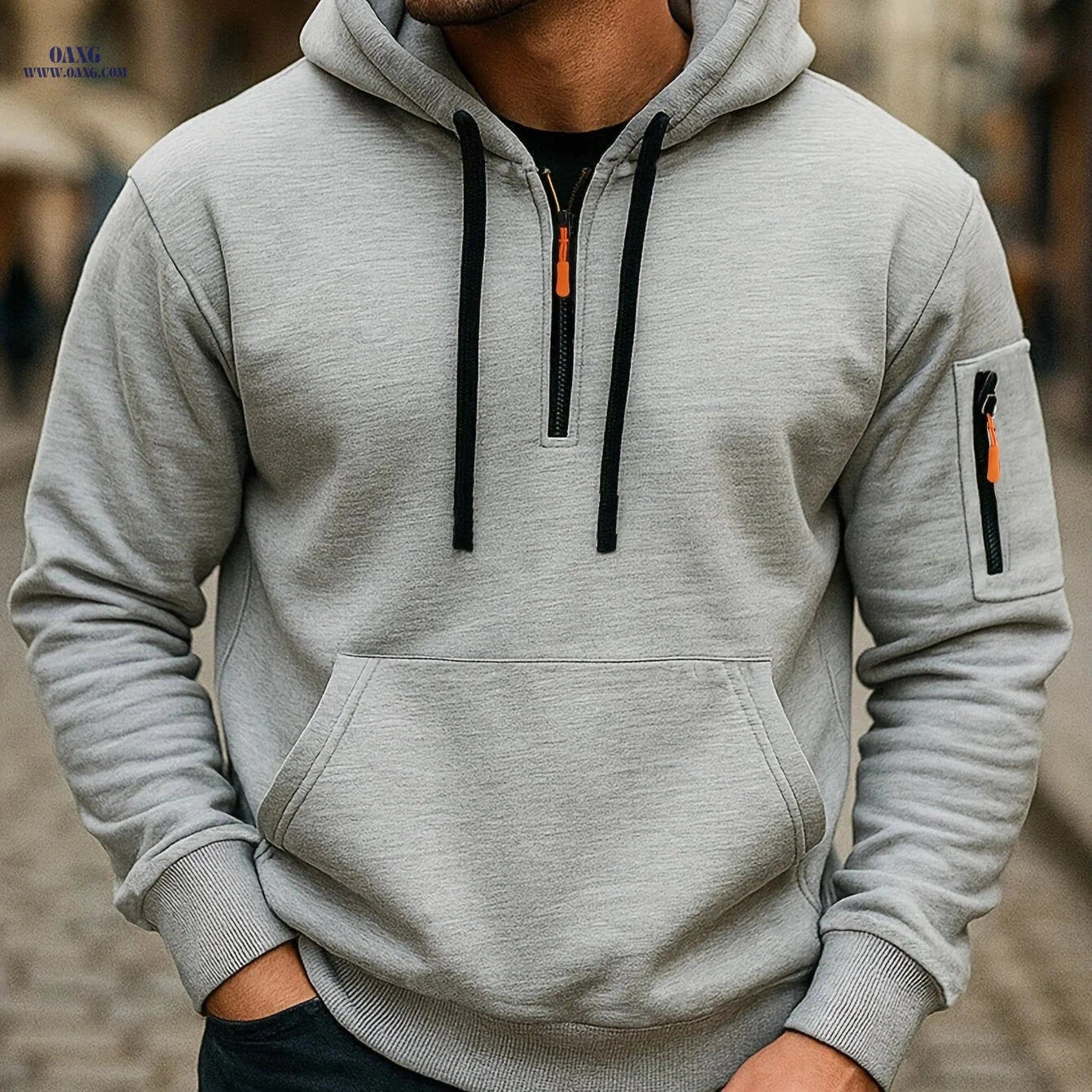 Men's Casual Zipper Hoodie - European American Style for Fall/Winter   OAXG 