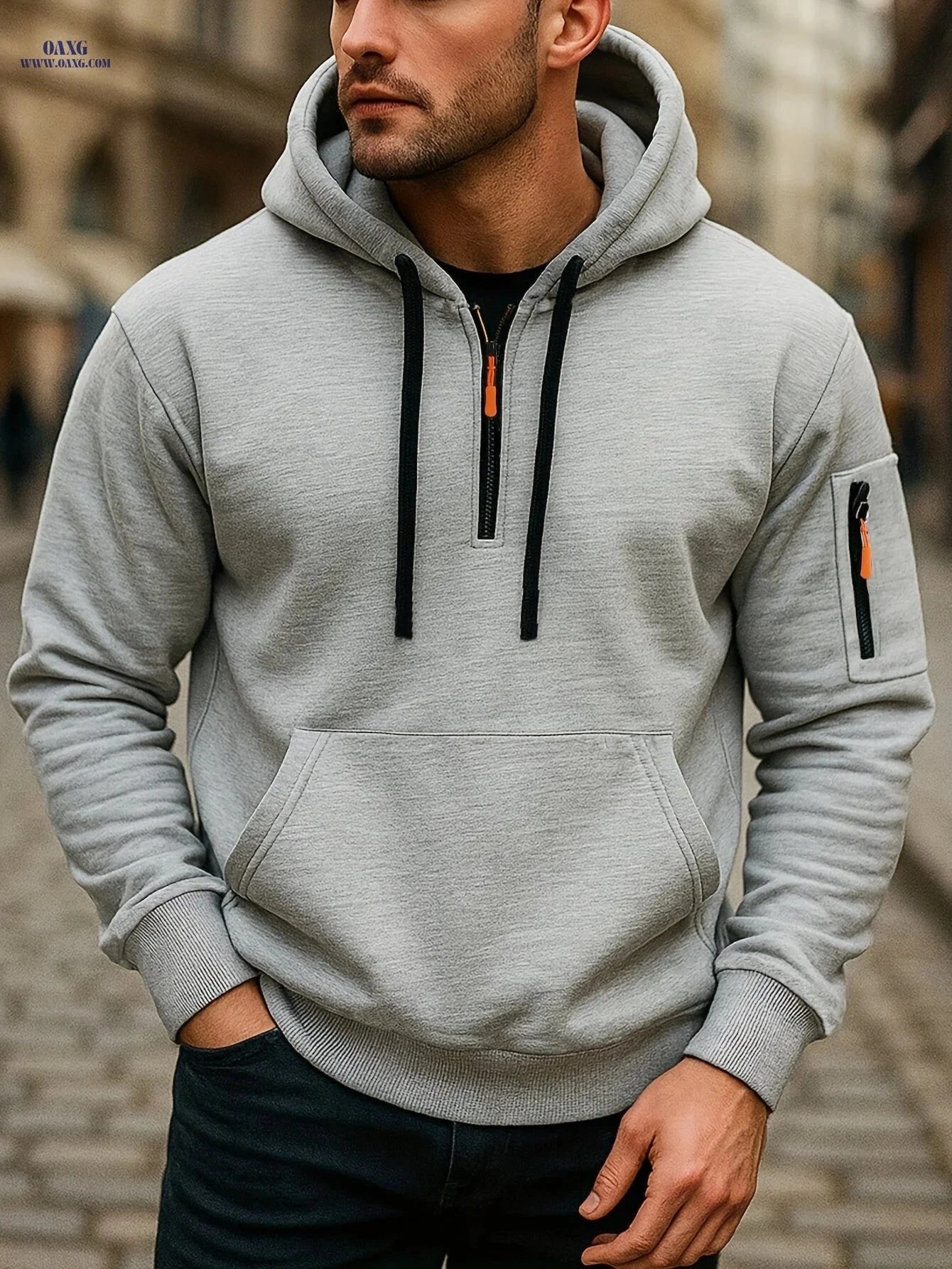 Men's Casual Zipper Hoodie - European American Style for Fall/Winter   OAXG 