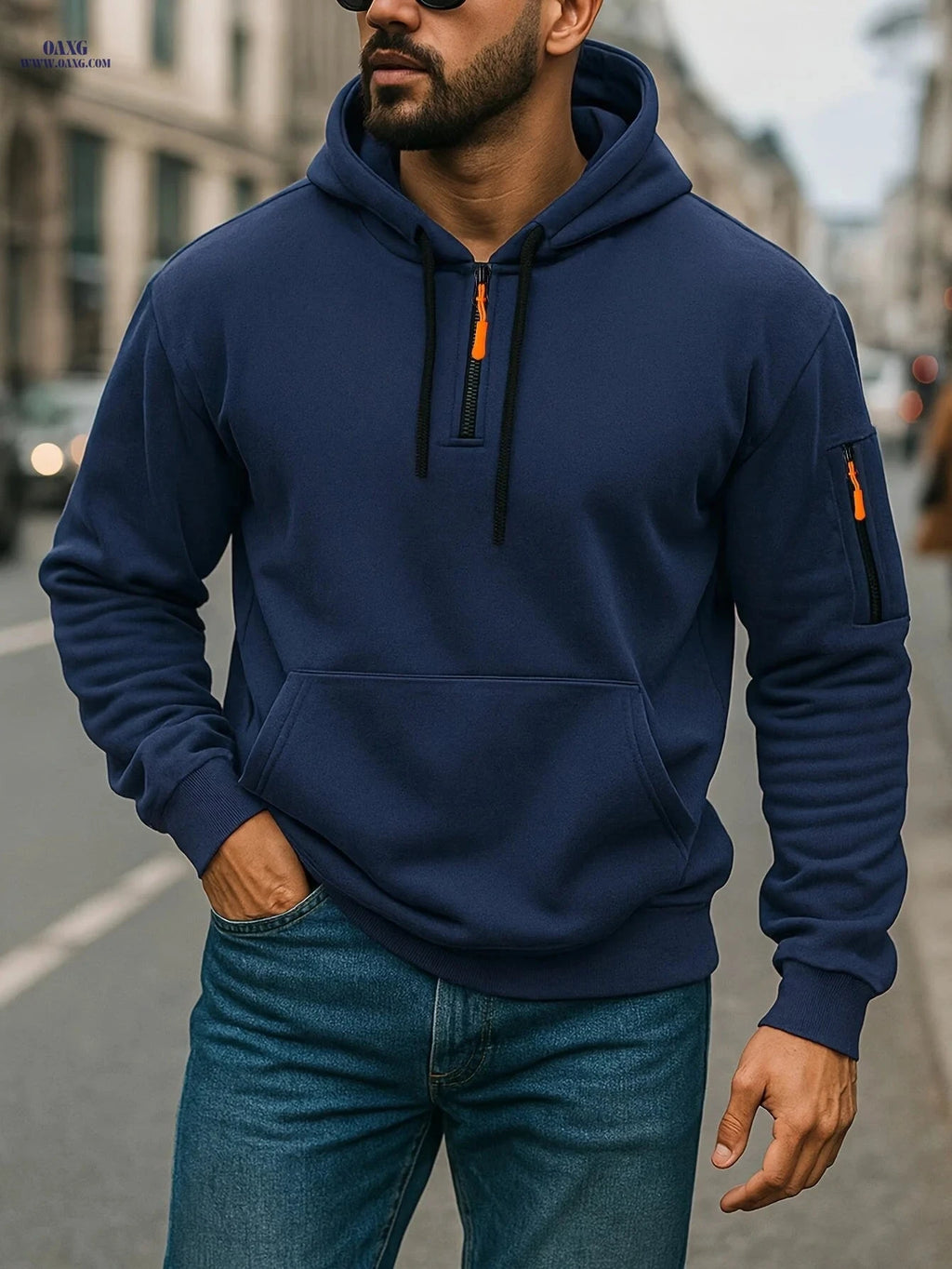 Men's Casual Zipper Hoodie - European American Style for Fall/Winter   OAXG 