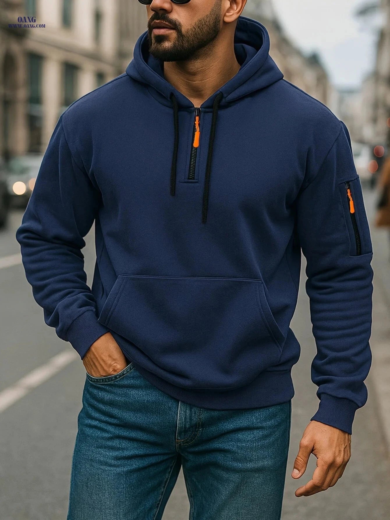 Men's Casual Zipper Hoodie - European American Style for Fall/Winter   OAXG 