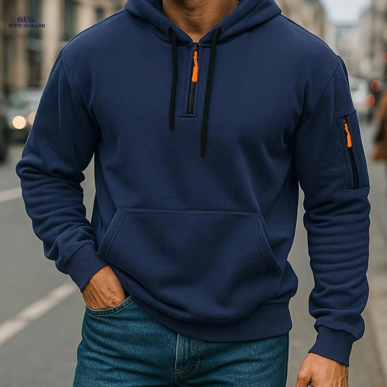 Men's Casual Zipper Hoodie - European American Style for Fall/Winter   OAXG Khaki / FR S
