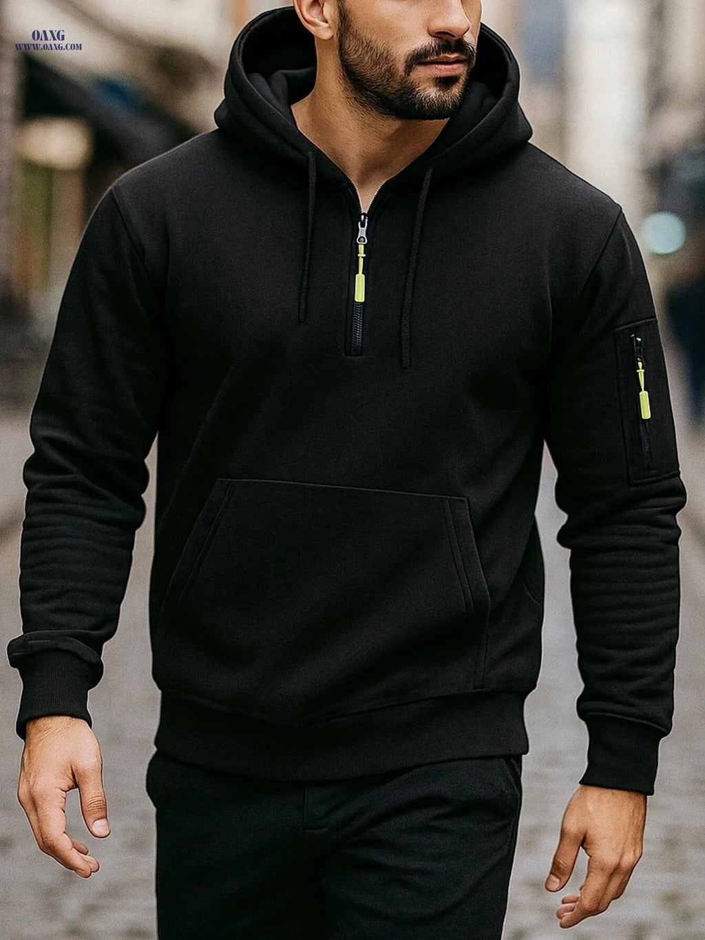 Men's Casual Zipper Hoodie - European American Style for Fall/Winter   OAXG Khaki / FR S
