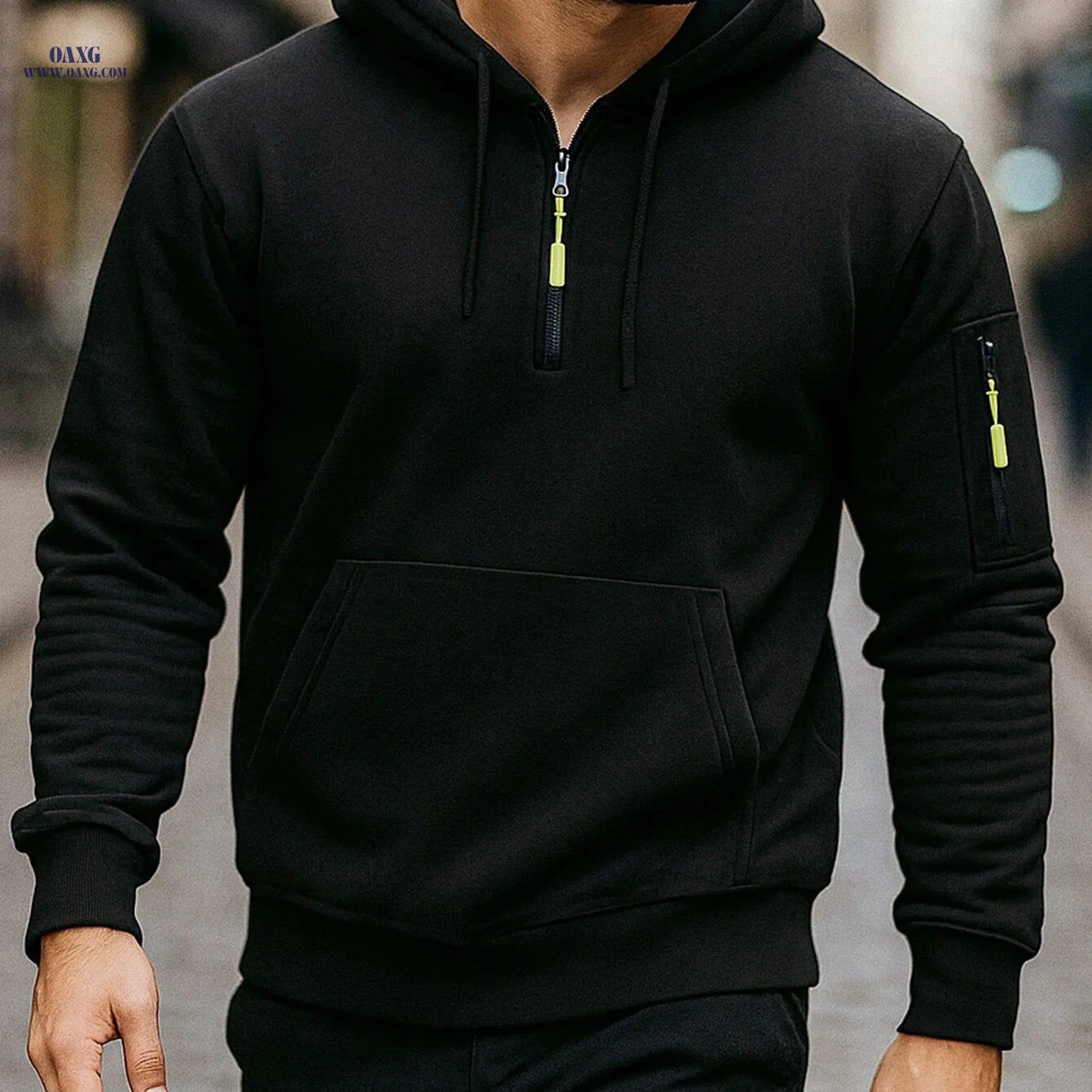 Men's Casual Zipper Hoodie - European American Style for Fall/Winter   OAXG 