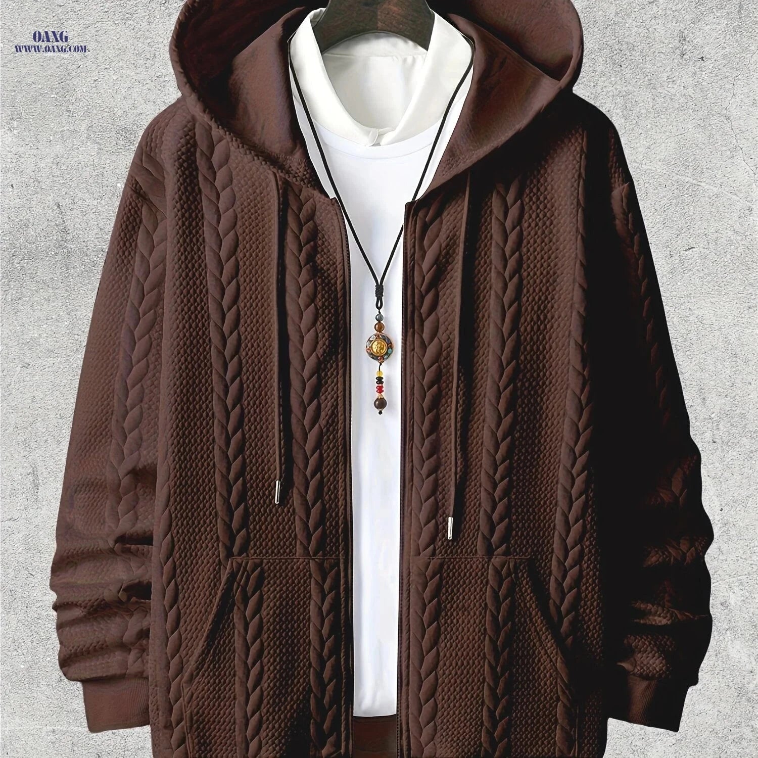Men's Casual Zipper Hoodie - Long Sleeve Knit Cardigan for Fall   OAXG 