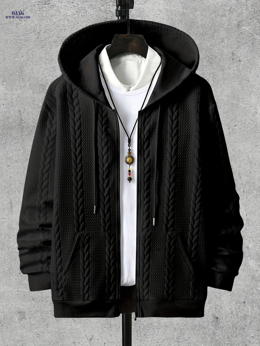 Men's Casual Zipper Hoodie - Long Sleeve Knit Cardigan for Fall   OAXG Coffee Brown / FR XL