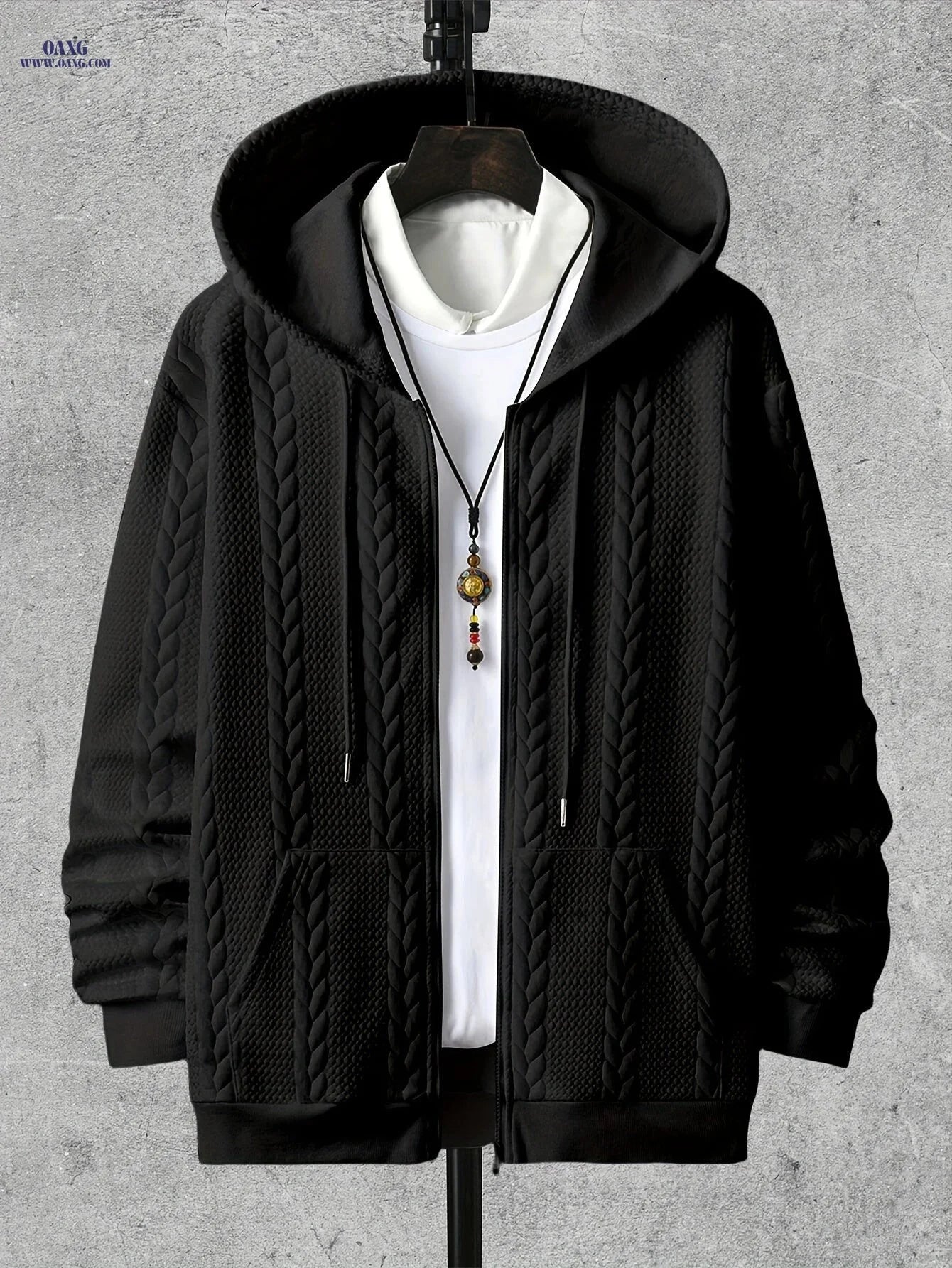 Men's Casual Zipper Hoodie - Long Sleeve Knit Cardigan for Fall   OAXG Coffee Brown / FR XL