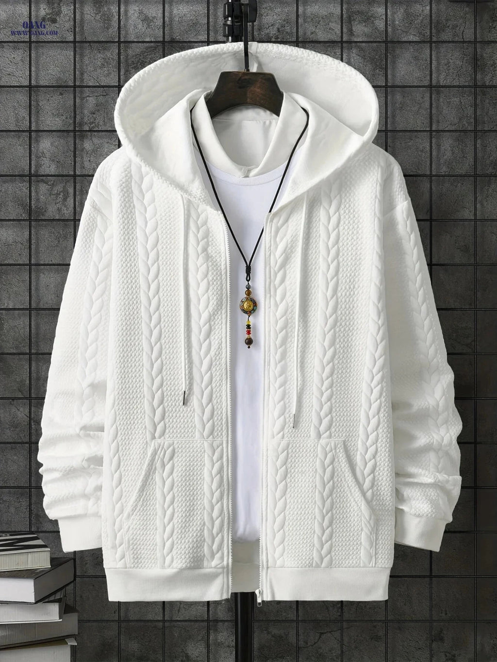 Men's Casual Zipper Hoodie - Long Sleeve Knit Cardigan for Fall   OAXG Coffee Brown / FR XL
