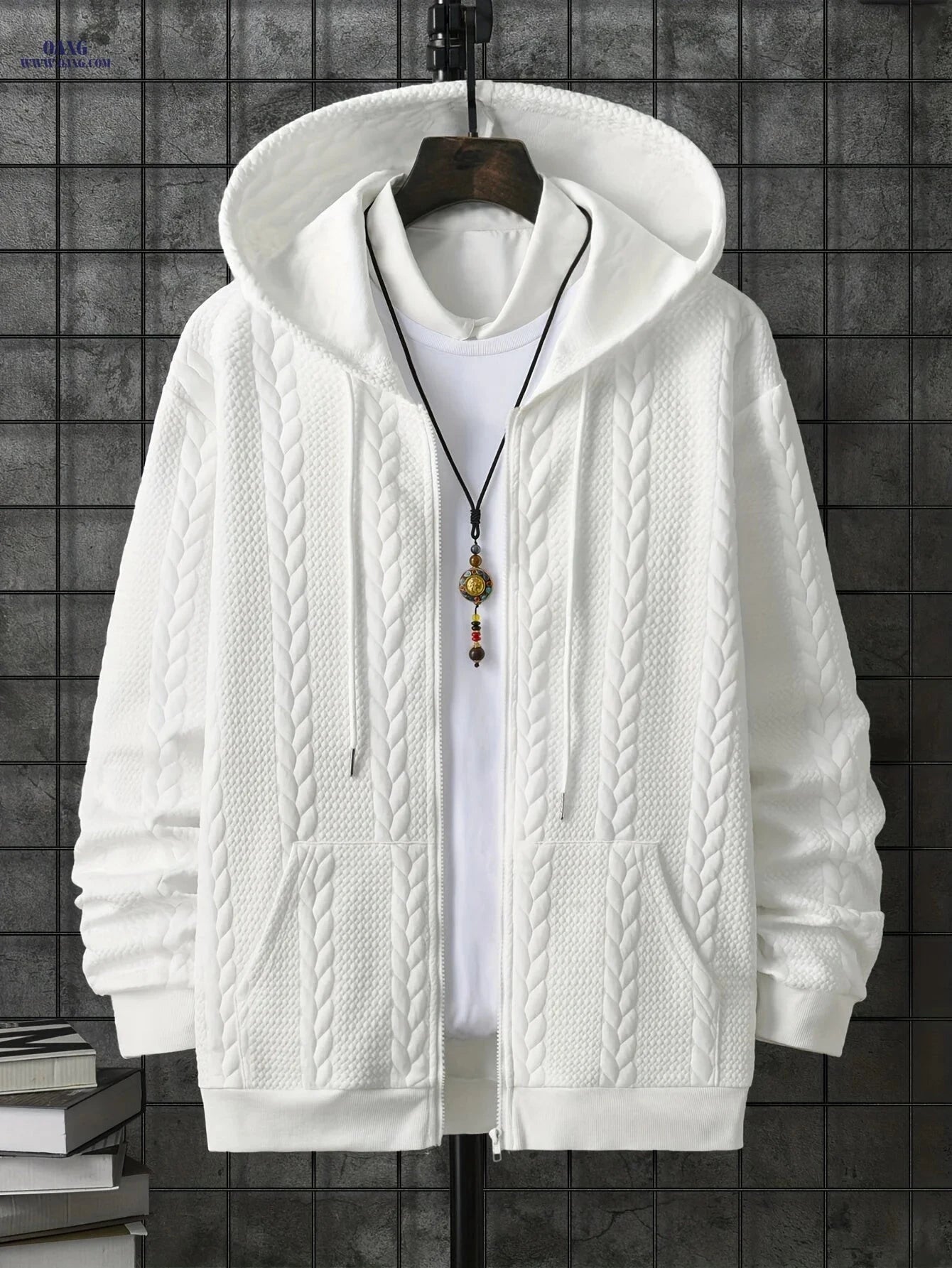 Men's Casual Zipper Hoodie - Long Sleeve Knit Cardigan for Fall   OAXG Coffee Brown / FR XL