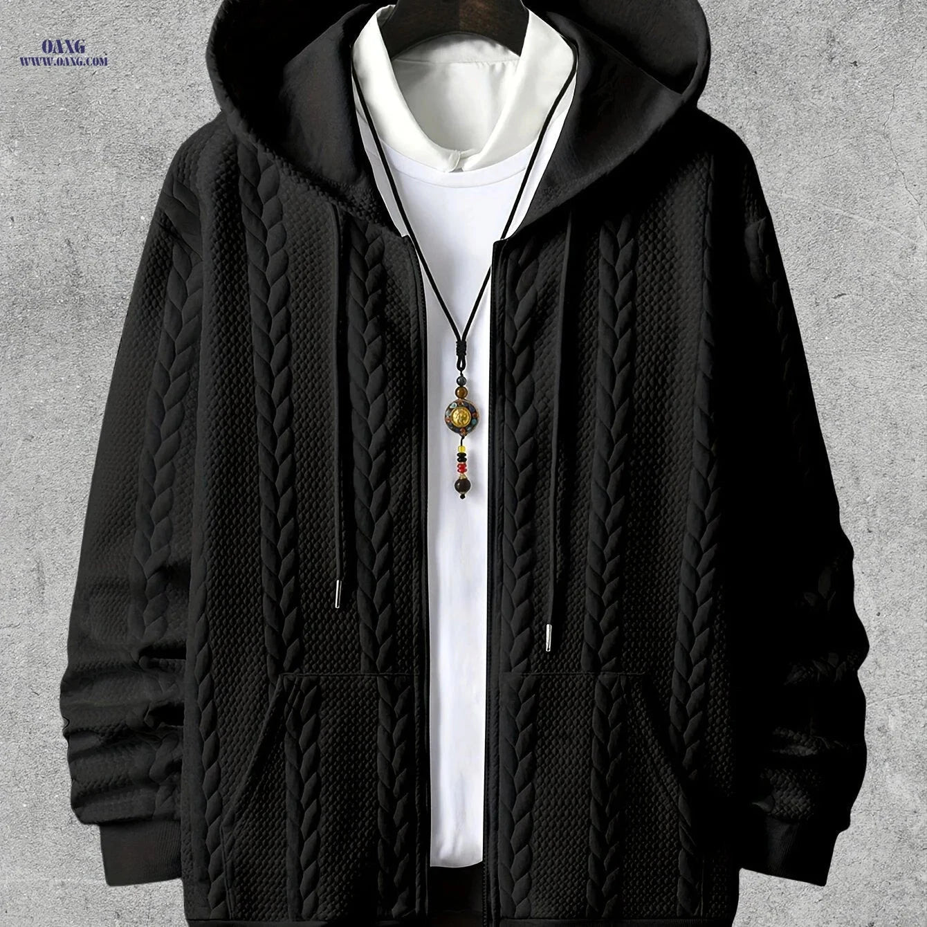 Men's Casual Zipper Hoodie - Long Sleeve Knit Cardigan for Fall   OAXG 