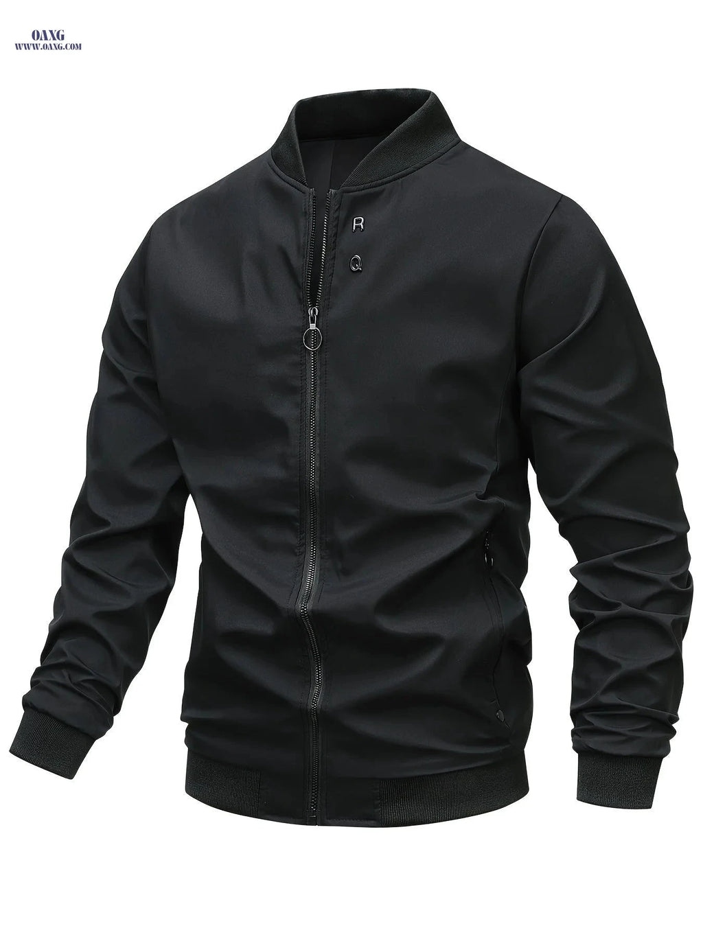 Men's Casual Zipper Jacket - Solid Color Baseball Style, Long Sleeve   OAXG 