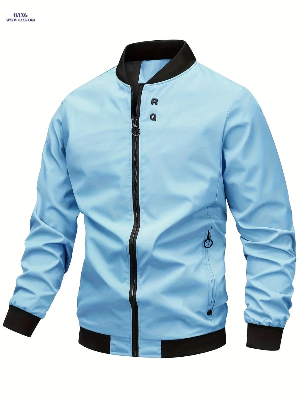 Men's Casual Zipper Jacket - Solid Color Baseball Style, Long Sleeve   OAXG 