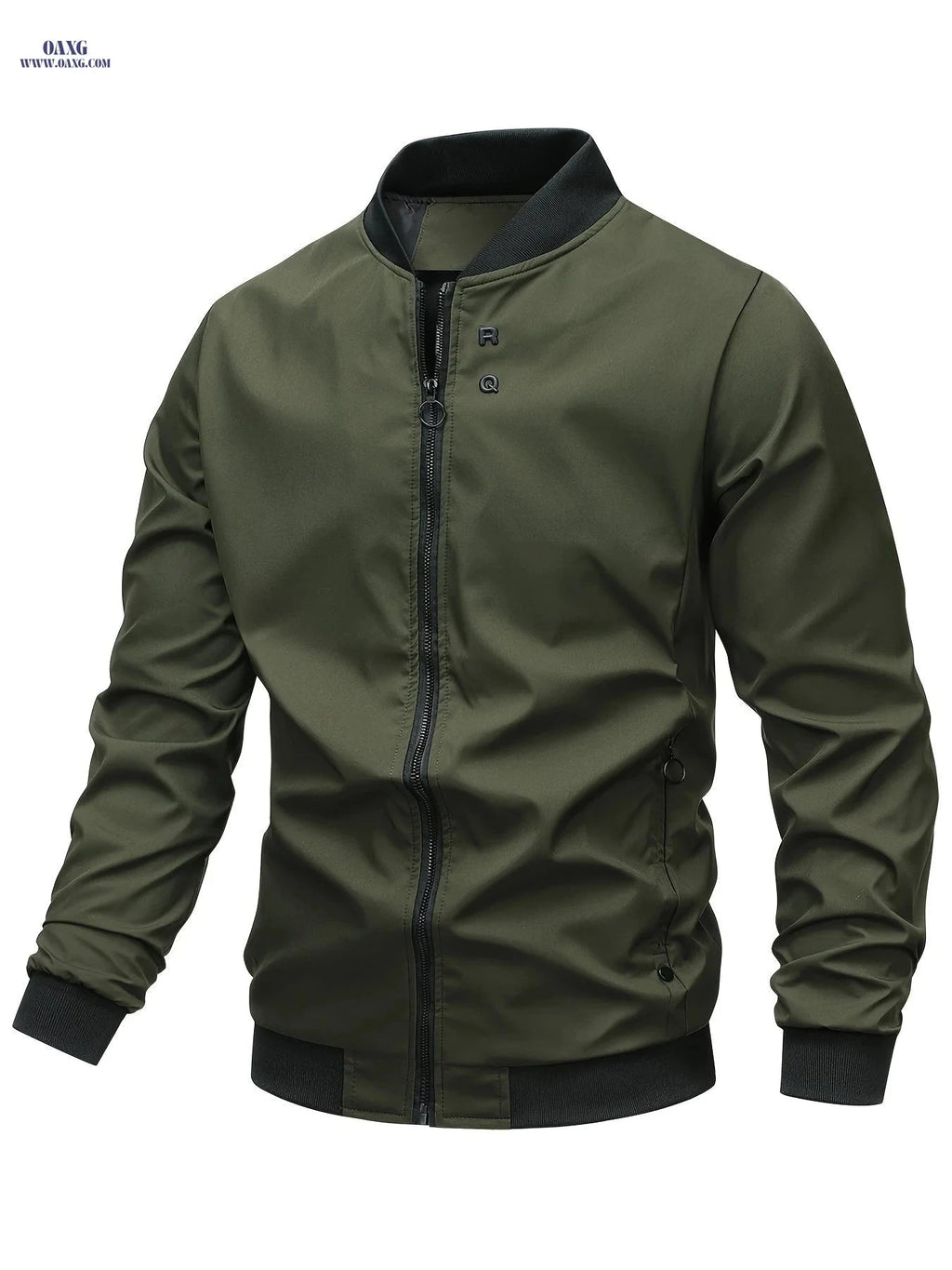 Men's Casual Zipper Jacket - Solid Color Baseball Style, Long Sleeve   OAXG 