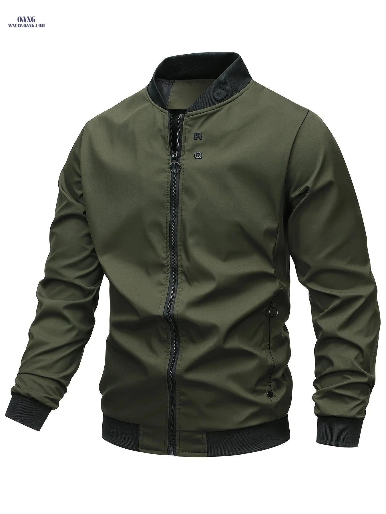 Men's Casual Zipper Jacket - Solid Color Baseball Style, Long Sleeve   OAXG 