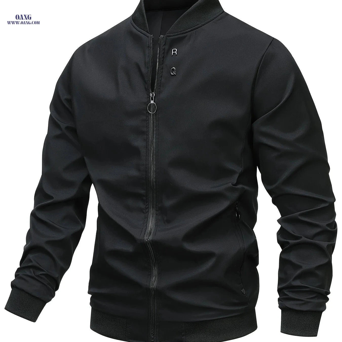 Men's Casual Zipper Jacket - Solid Color Baseball Style, Long Sleeve   OAXG 