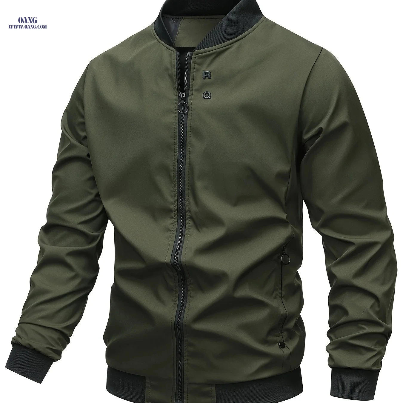 Men's Casual Zipper Jacket - Solid Color Baseball Style, Long Sleeve   OAXG Dark Blue / FR XS