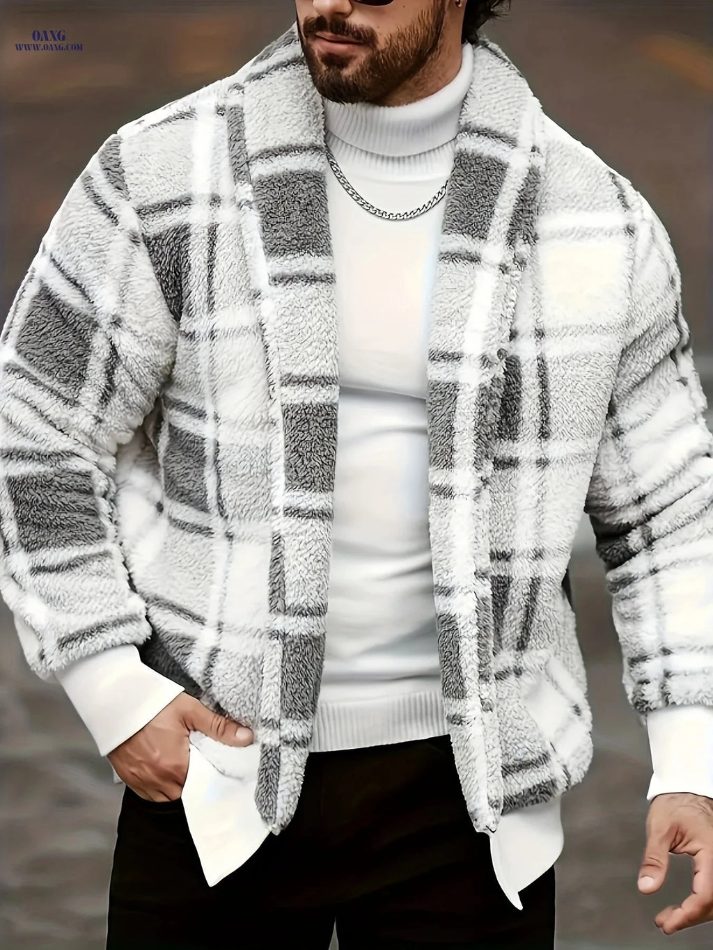 Men's Checkered Coat - Stylish Lightweight Jacket for Fall & Winter   OAXG White / FR M