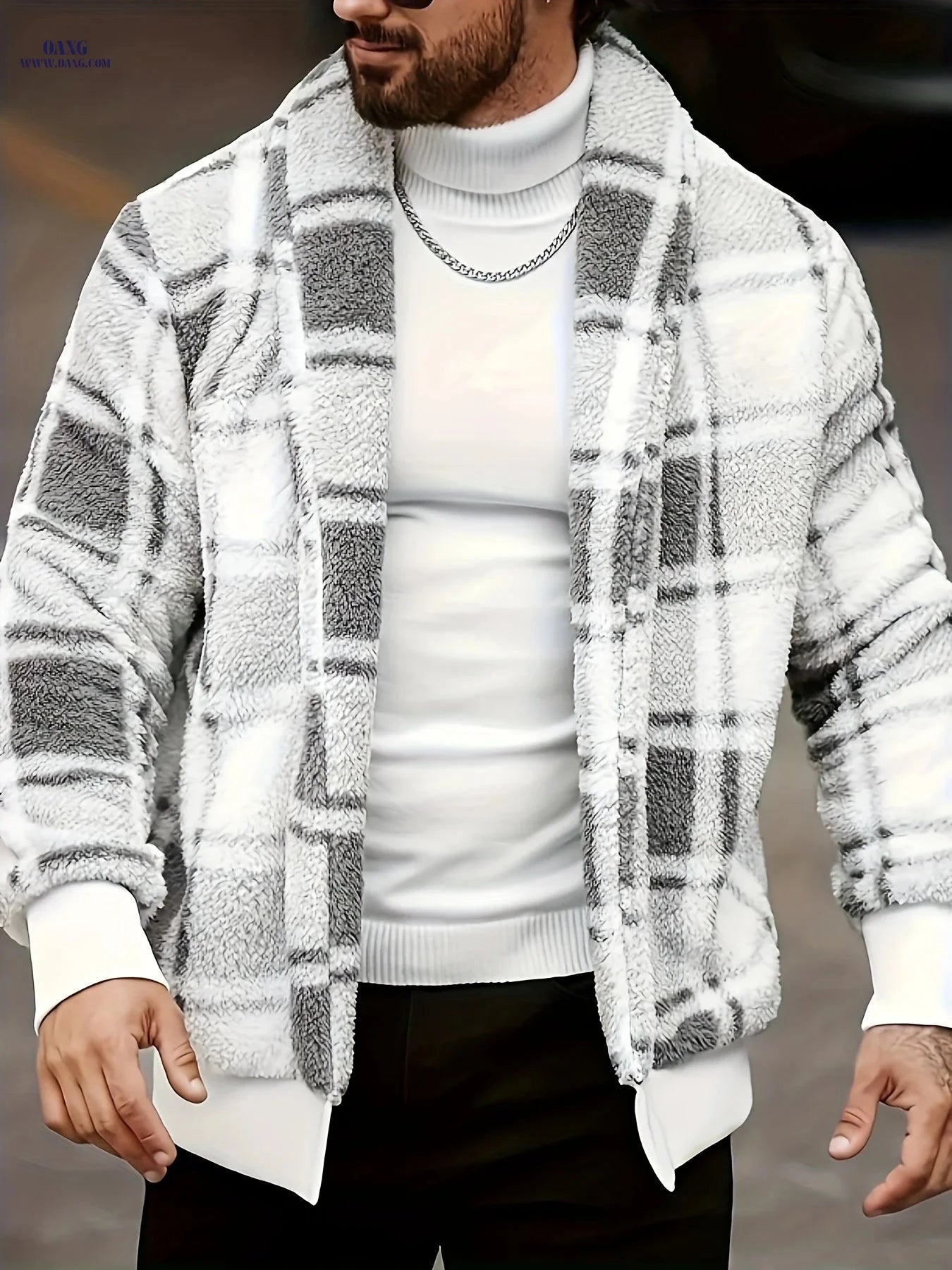 Men's Checkered Coat - Stylish Lightweight Jacket for Fall & Winter   OAXG White / FR M