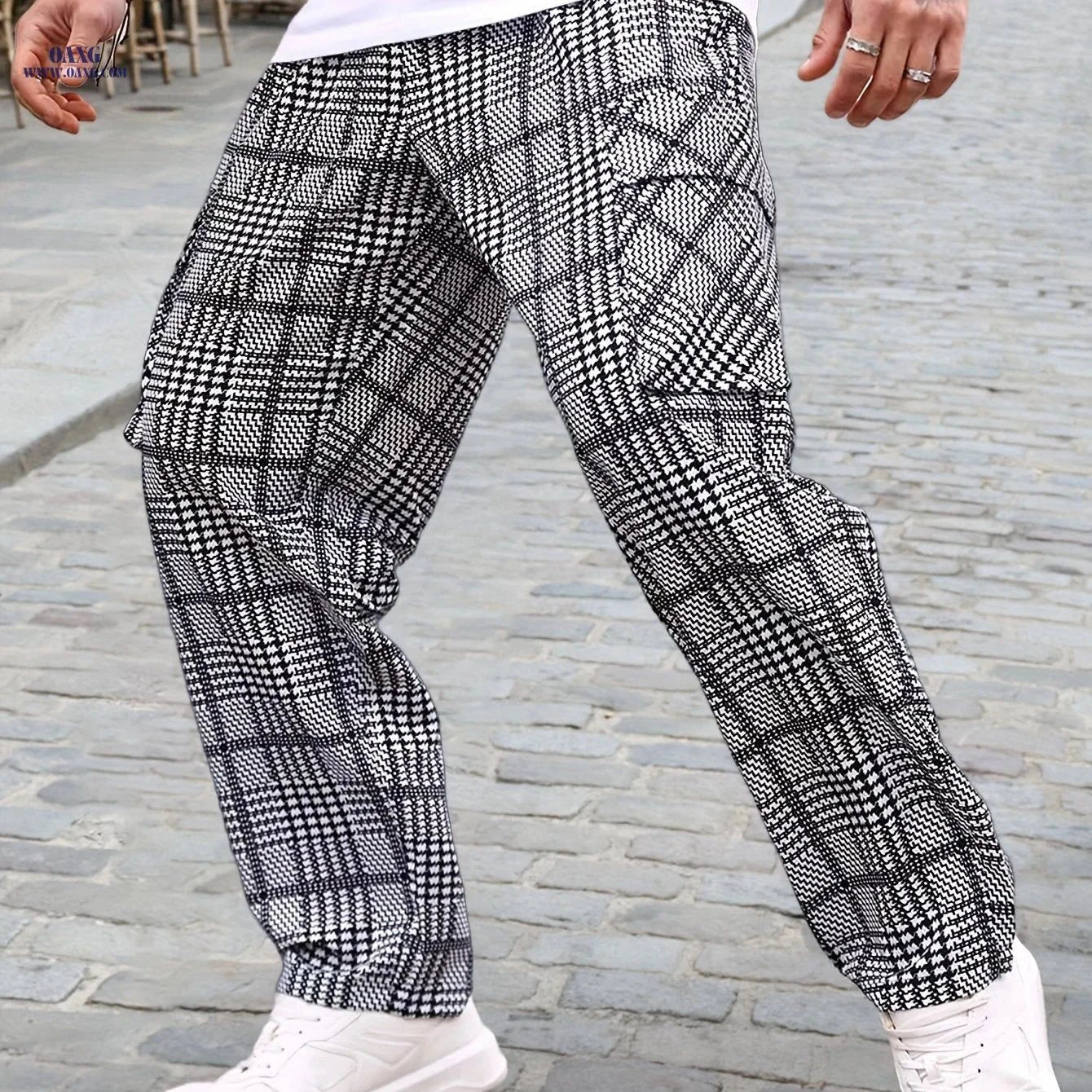 Men's Checkered Straight-Leg Overalls - Casual Style for Any Outfit   OAXG Navy Color / FR S