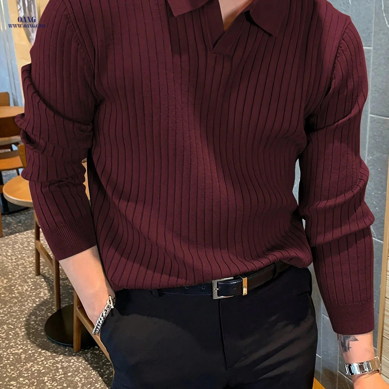 Men's Chic Knit Pullover Sweater - Casual V-Neck for Fall/Winter   OAXG 