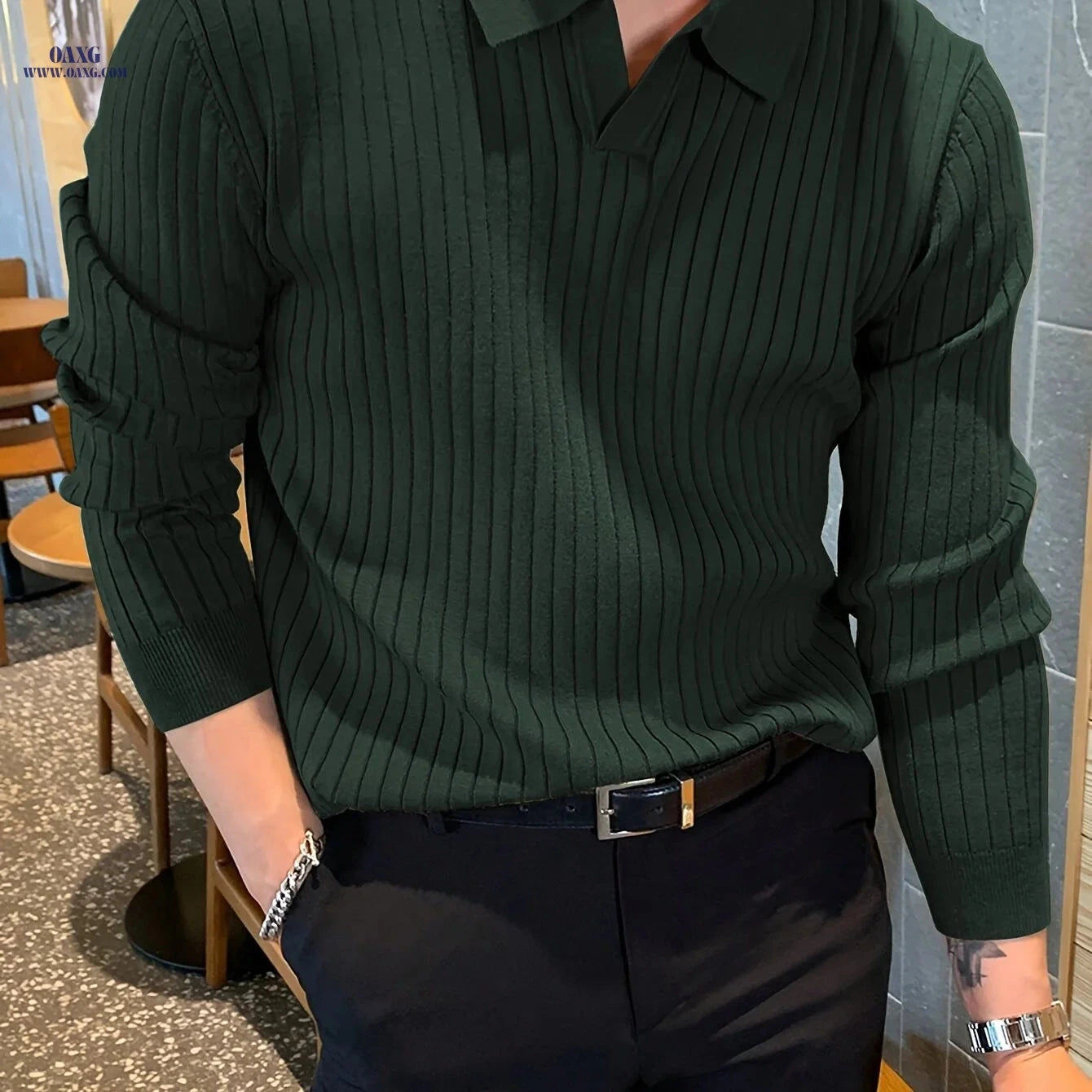 Men's Chic Knit Pullover Sweater - Casual V-Neck for Fall/Winter   OAXG 