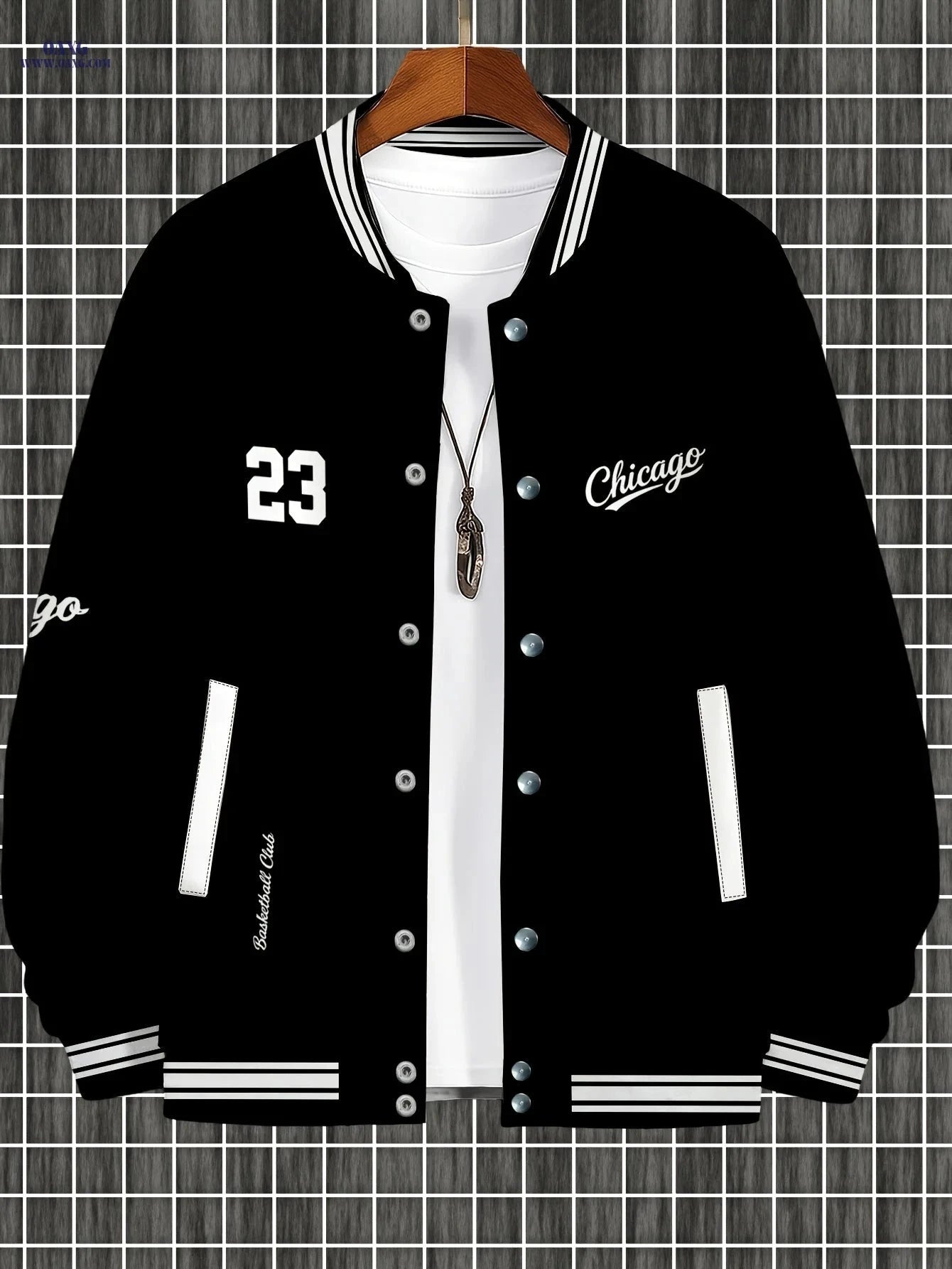 Men's Chicago 23 Print Baseball Jacket - Casual Spring & Autumn Wear   OAXG 