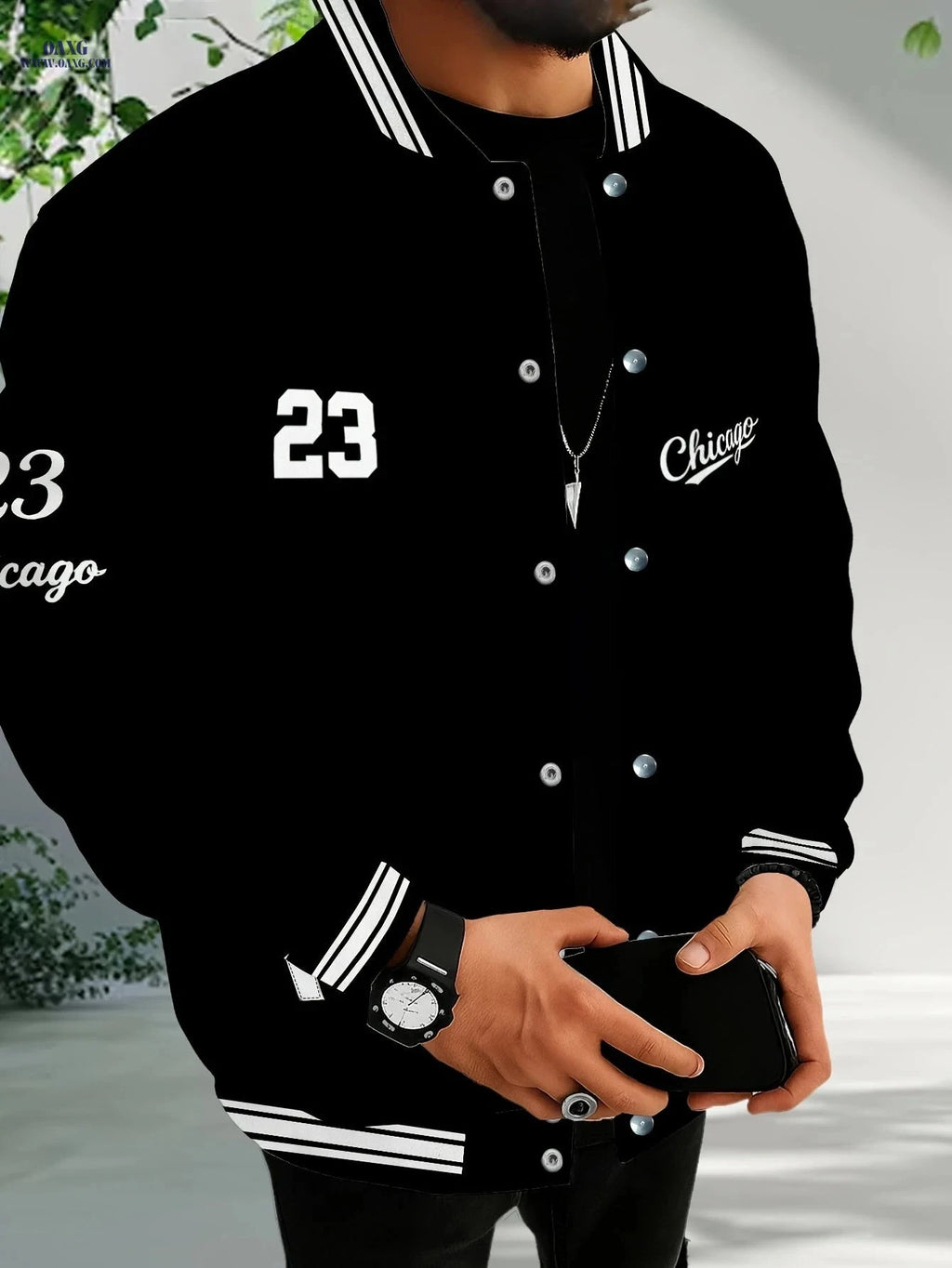 Men's Chicago 23 Print Baseball Jacket - Casual Spring & Autumn Wear   OAXG Mixed colors / FR S