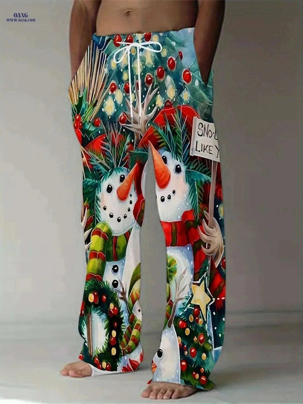 Men's Christmas Holiday Print Pants - Snowman, Gingerbread Design   OAXG Mixed Color / M