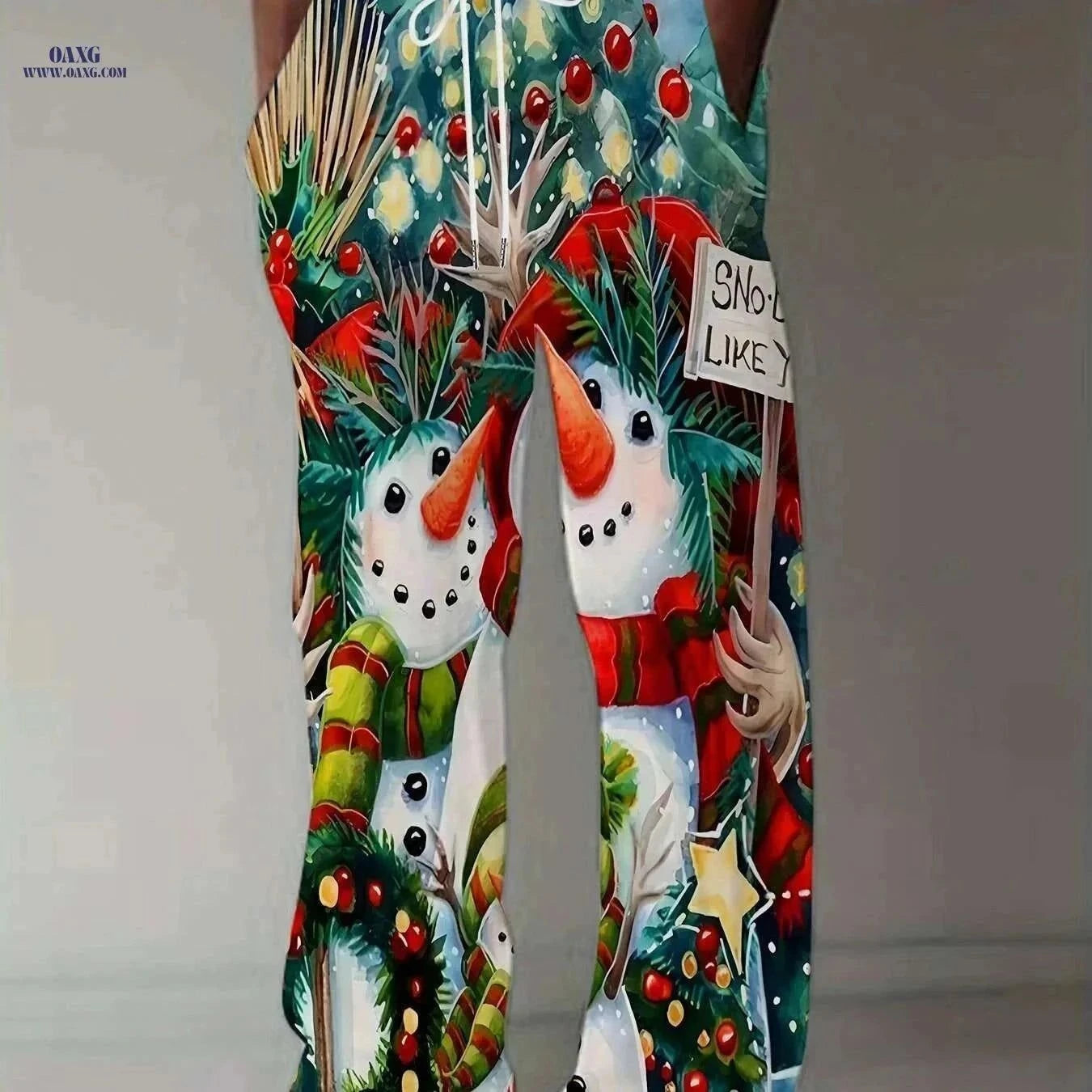 Men's Christmas Holiday Print Pants - Snowman, Gingerbread Design   OAXG Mixed Color / M