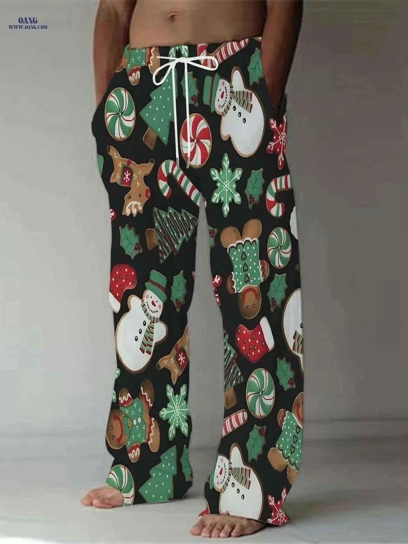 Men's Christmas Holiday Print Pants - Snowman, Gingerbread Design   OAXG Mixed Color / M