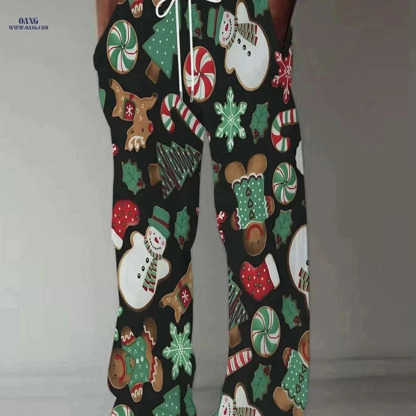 Men's Christmas Holiday Print Pants - Snowman, Gingerbread Design   OAXG Mixed Color / M