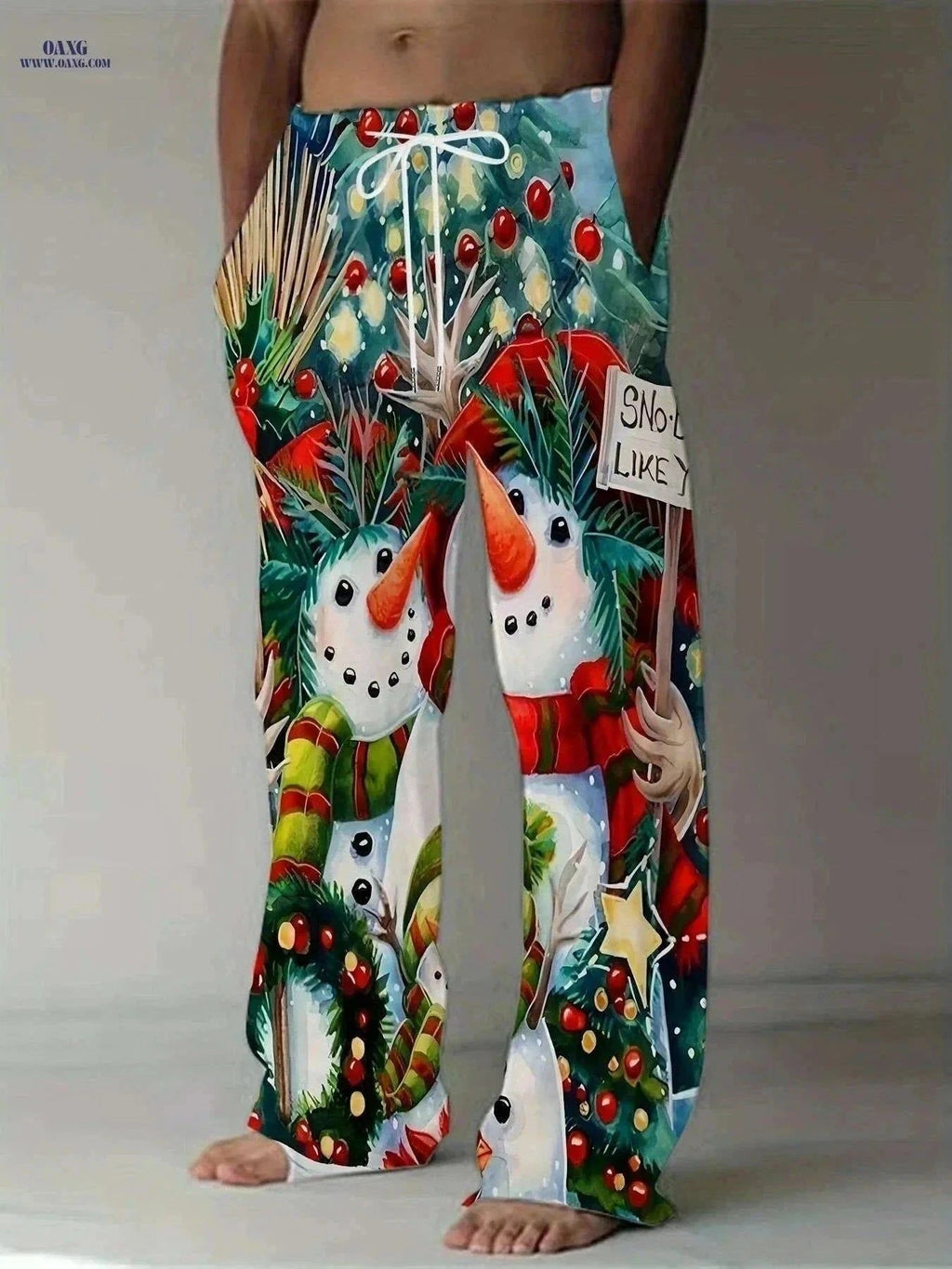 Men's Christmas Holiday Print Pants - Snowman, Gingerbread Design   OAXG Mixed Color / M