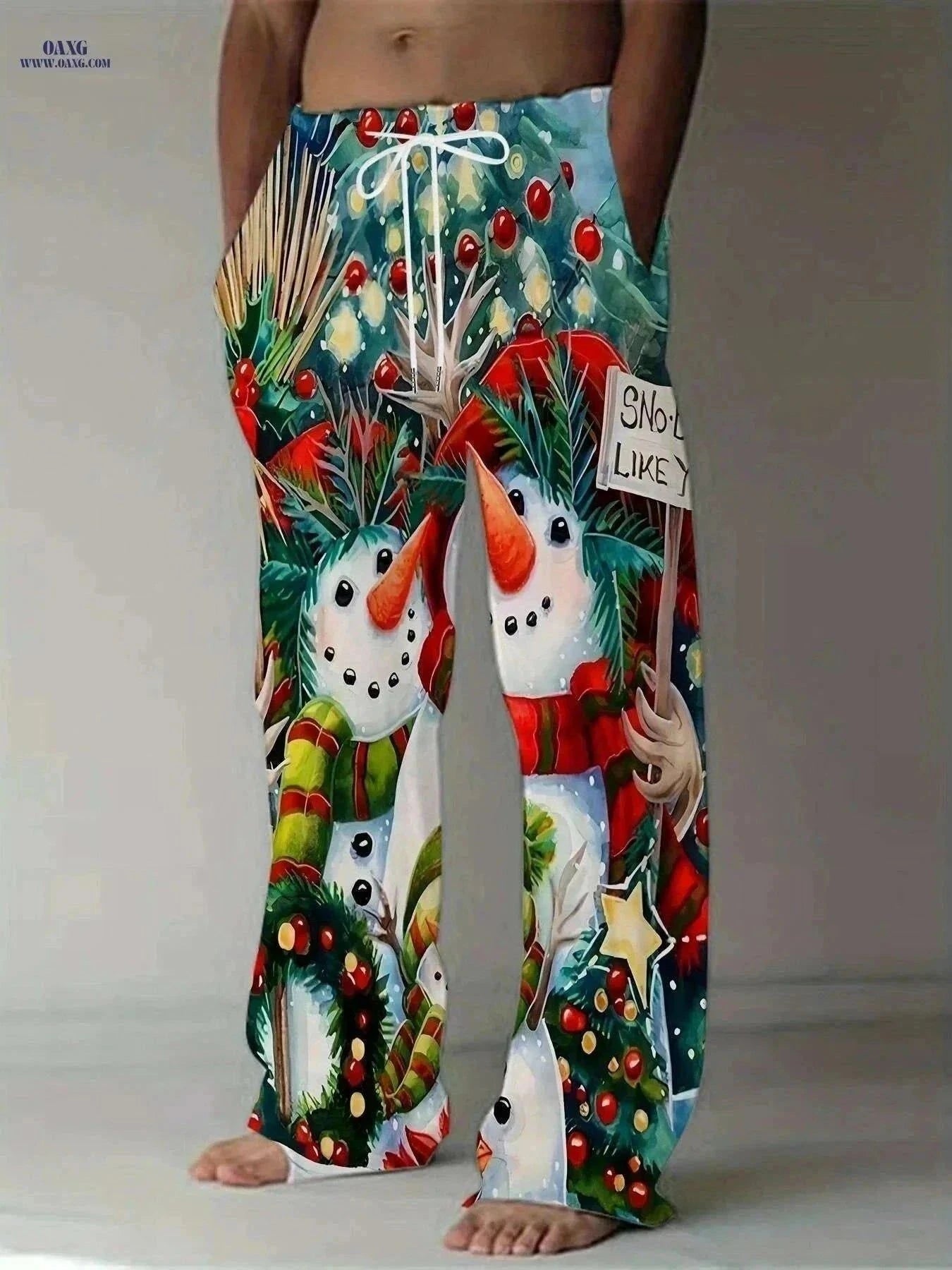 Men's Christmas Holiday Print Pants - Snowman, Gingerbread Design   OAXG Mixed Color / M