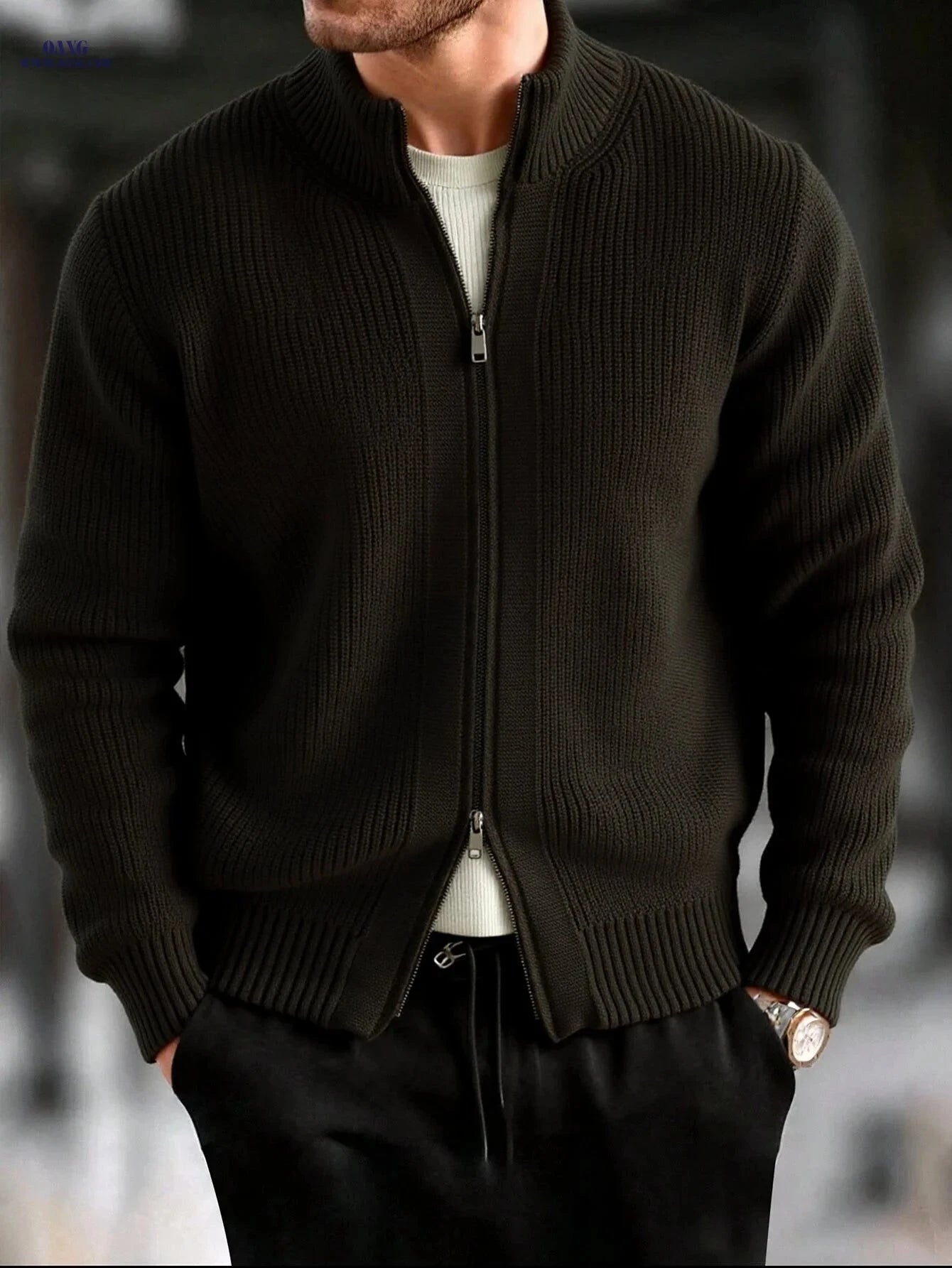 Men's Chunky Knit Cardigan - Comfortable Autumn/Winter Street Style   OAXG 