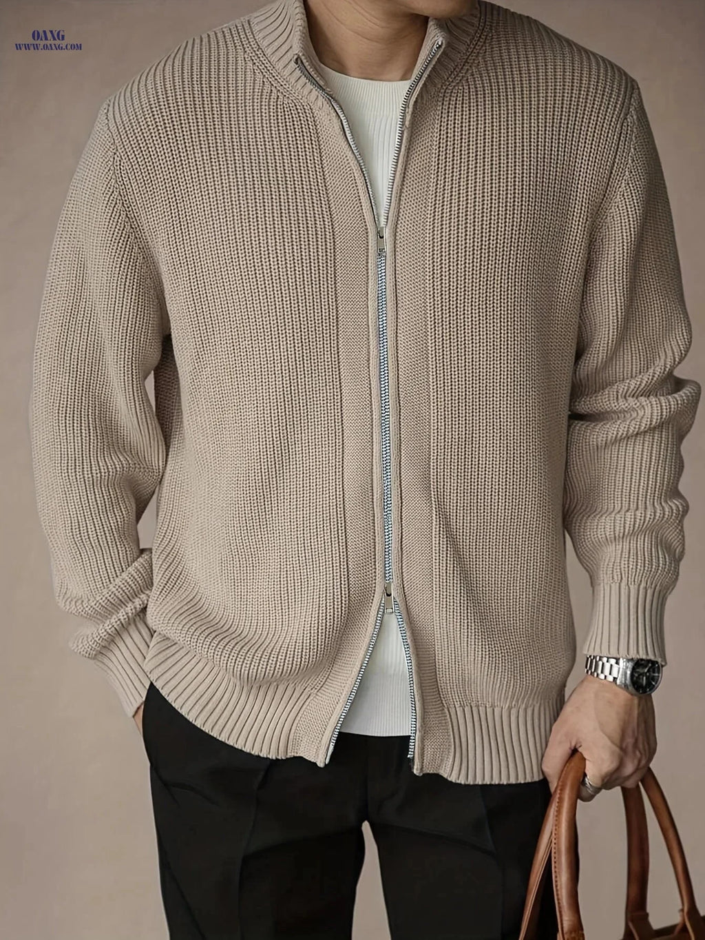 Men's Chunky Knit Cardigan - Comfortable Autumn/Winter Street Style   OAXG Coffee Brown / FR XS