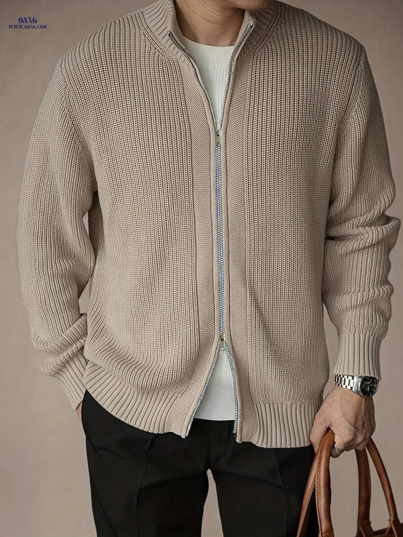Men's Chunky Knit Cardigan - Comfortable Autumn/Winter Street Style   OAXG Coffee Brown / FR XS