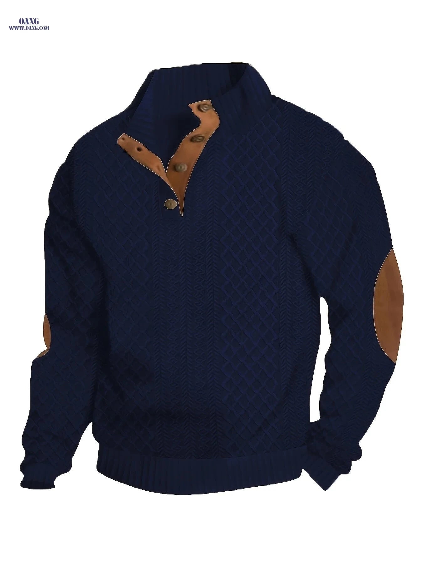 Men's Classic Cable-Knit Sweater - Stand Collar Long Sleeve Pullover   OAXG 