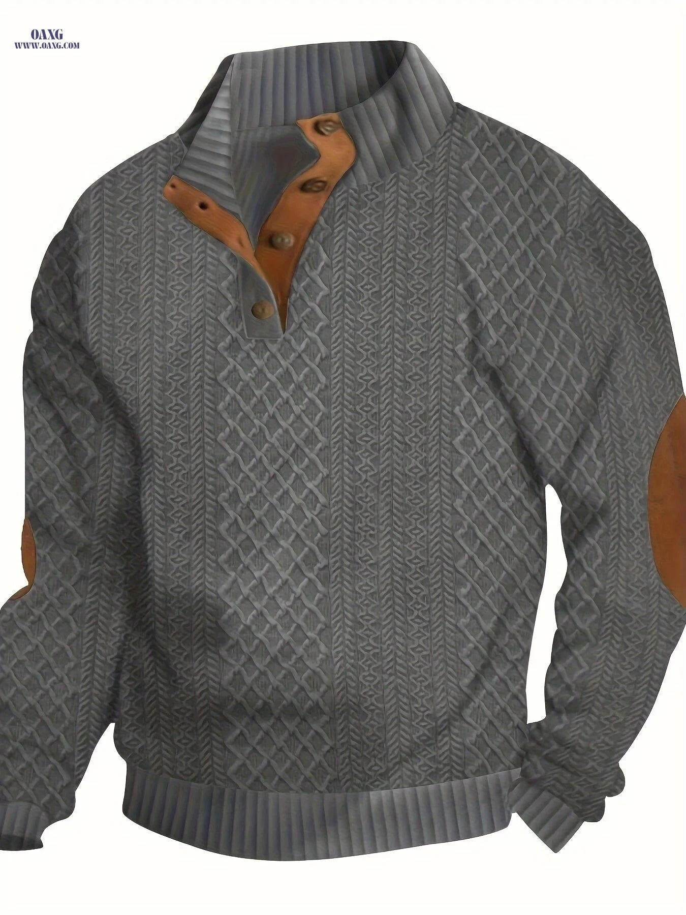 Men's Classic Cable-Knit Sweater - Stand Collar Long Sleeve Pullover   OAXG 