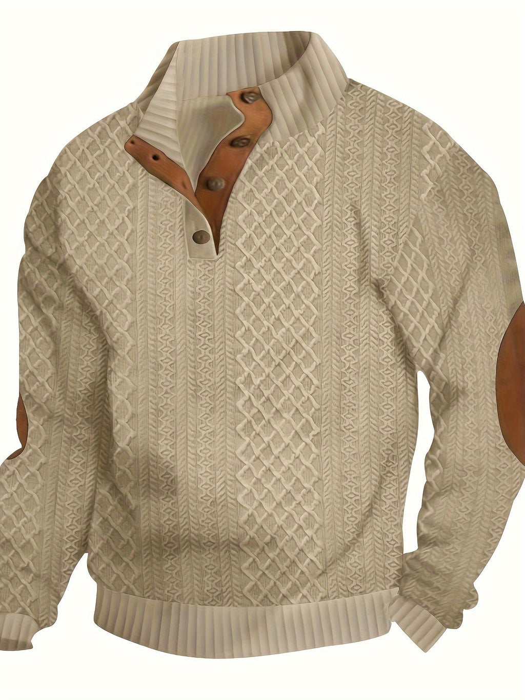 Men's Classic Cable-Knit Sweater - Stand Collar Long Sleeve Pullover   OAXG 