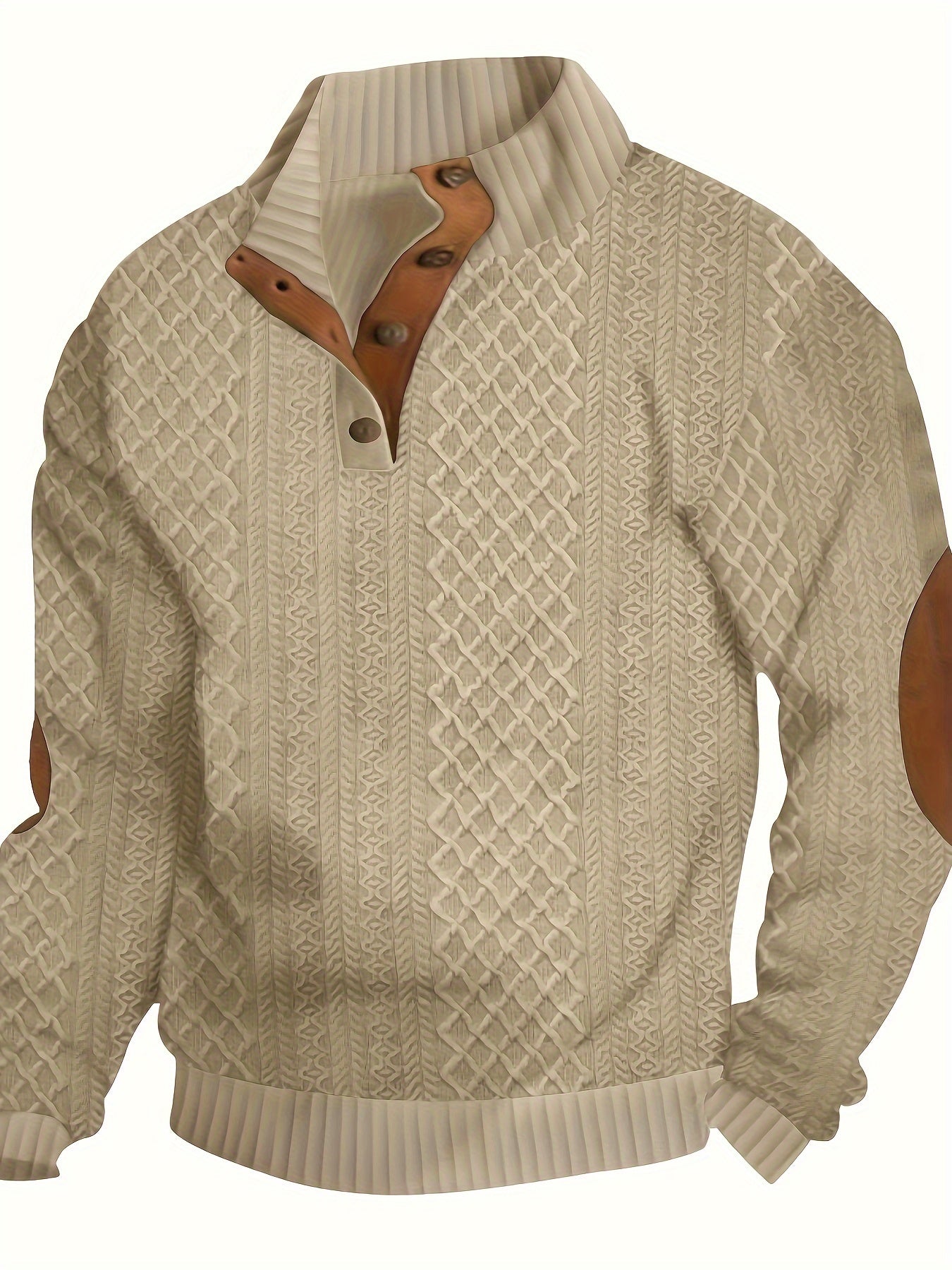 Men's Classic Cable-Knit Sweater - Stand Collar Long Sleeve Pullover   OAXG 