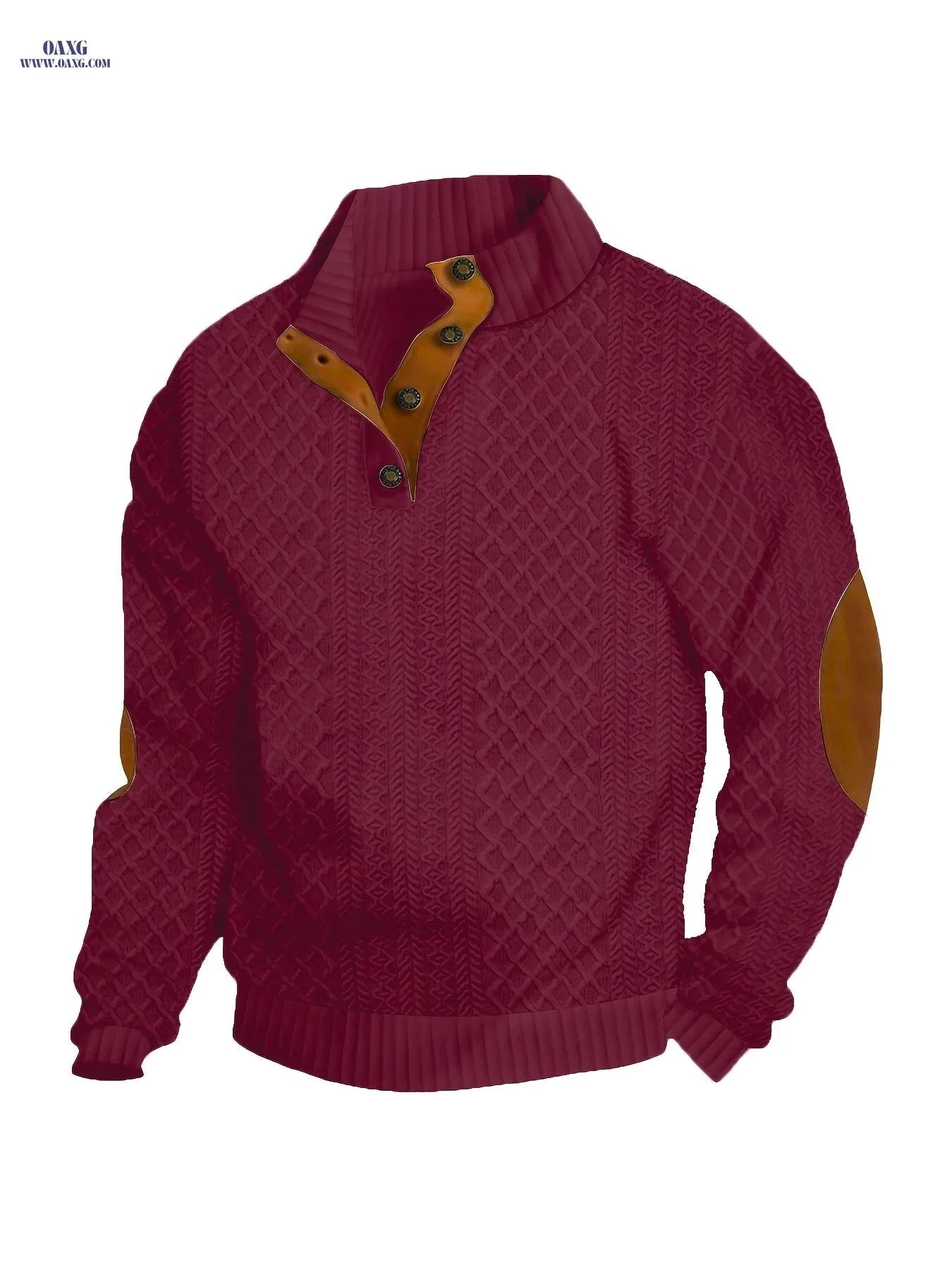 Men's Classic Cable-Knit Sweater - Stand Collar Long Sleeve Pullover   OAXG 