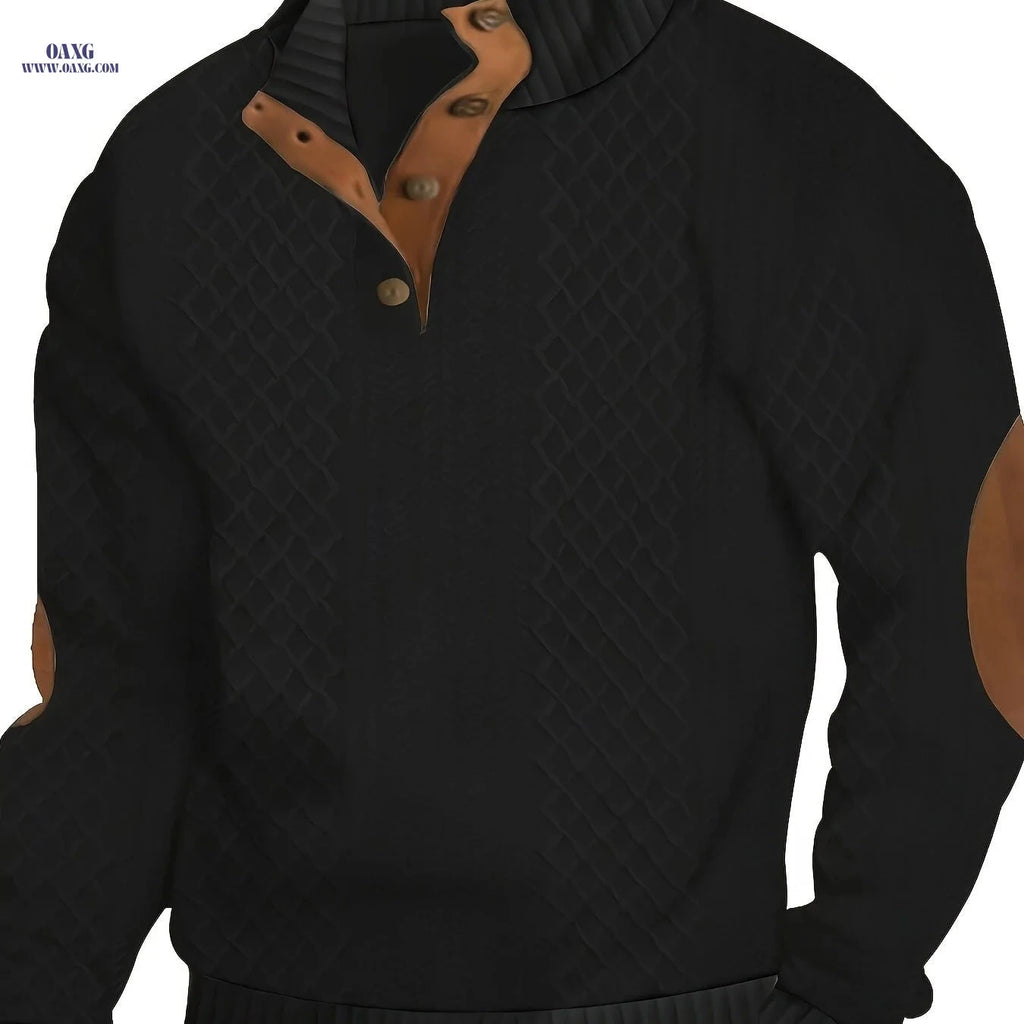 Men's Classic Cable-Knit Sweater - Stand Collar Long Sleeve Pullover   OAXG Black / FR S