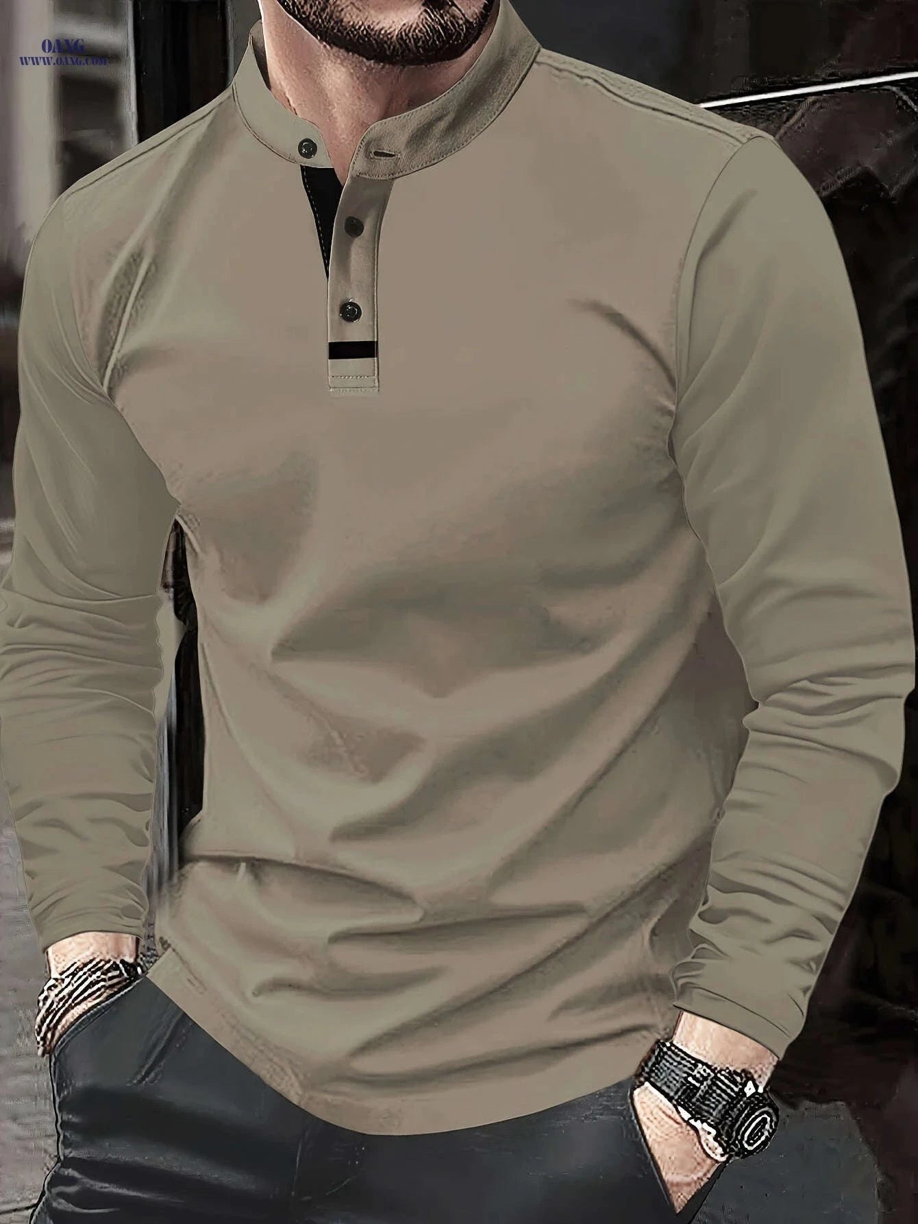 Men's Classic Fall Polo Shirt - Comfortable Round Neck Style   OAXG 
