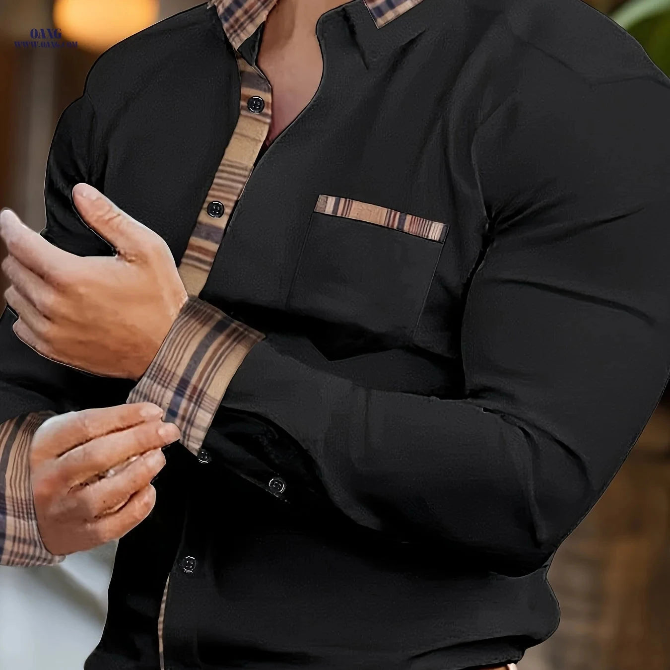 Men's Classic Plaid Long Sleeve Shirt - Black and White Vintage Style   OAXG 