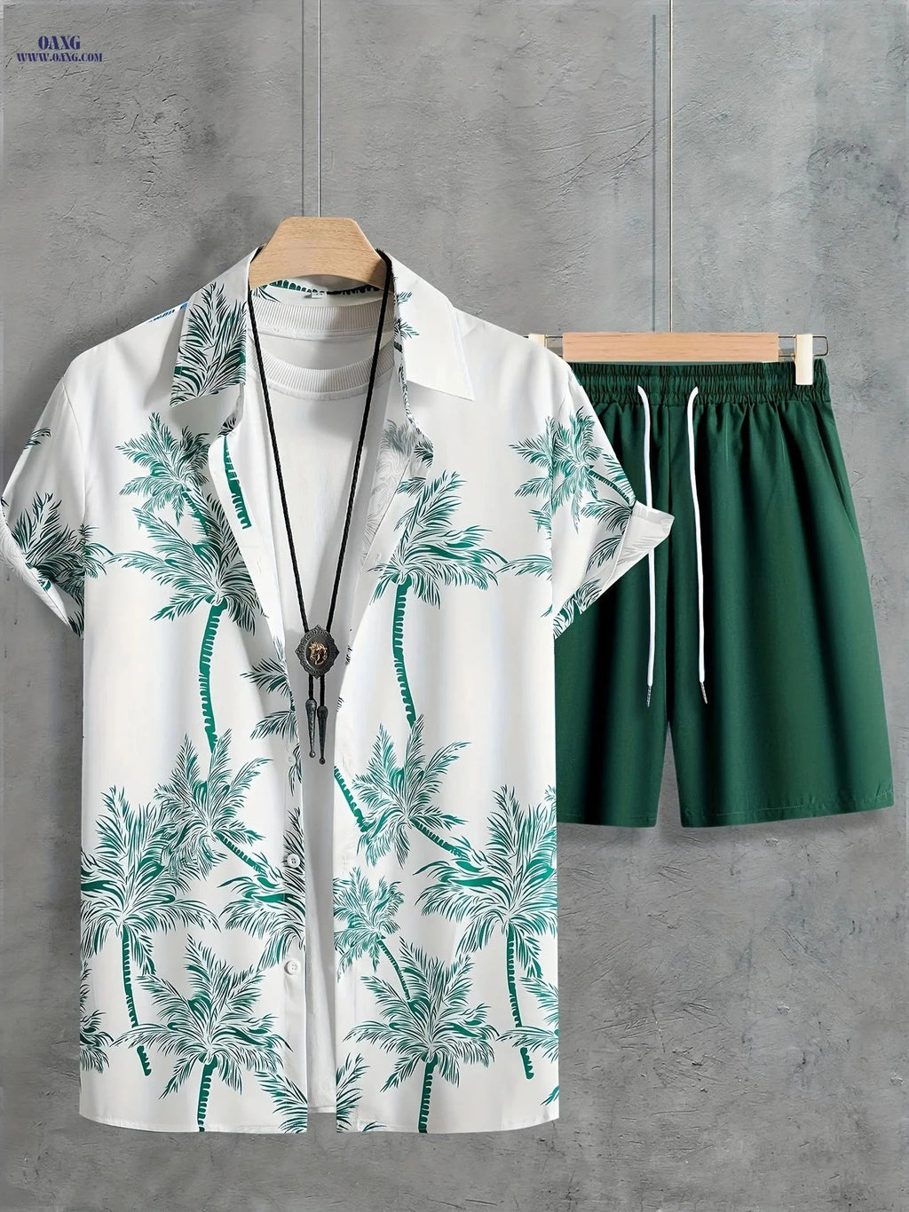 Men's Coconut Tree Print Hawaiian Outfit - Casual Short Sleeve Set   OAXG 
