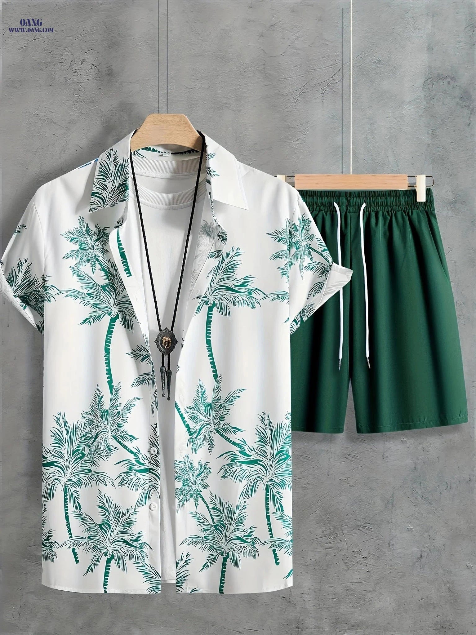 Men's Coconut Tree Print Hawaiian Outfit - Casual Short Sleeve Set   OAXG 