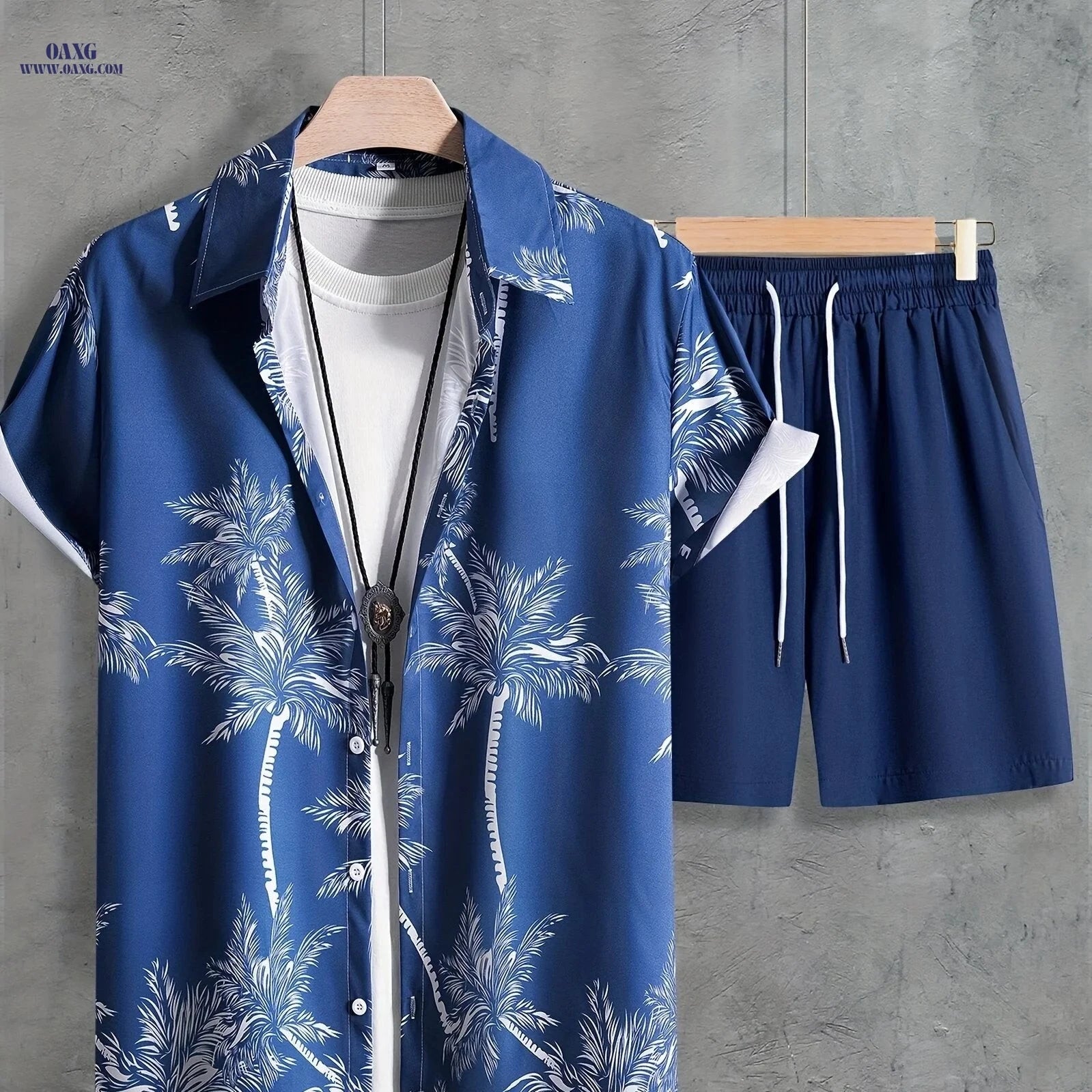 Men's Coconut Tree Print Hawaiian Outfit - Casual Short Sleeve Set   OAXG 